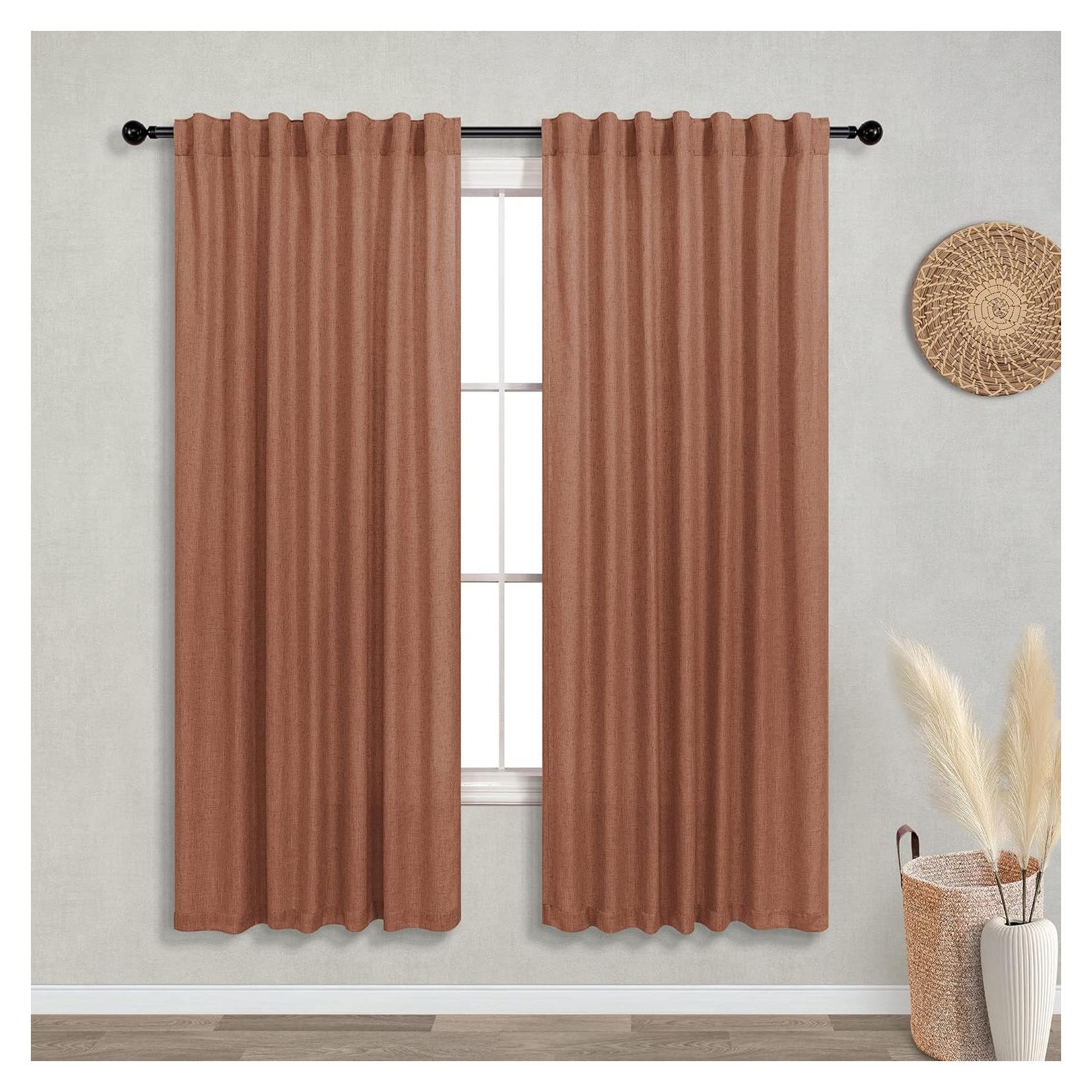 Cortinas KOUFALL 2 Paneles 52x183 cm Terracota Lino/Poliéster