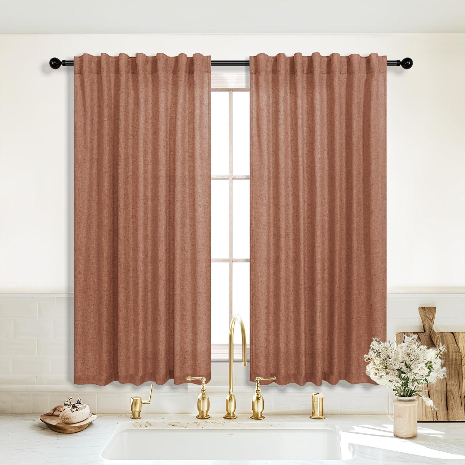 Cortinas de Cocina KOUFALL 52x45 cm Terracota Lino/Poliéster