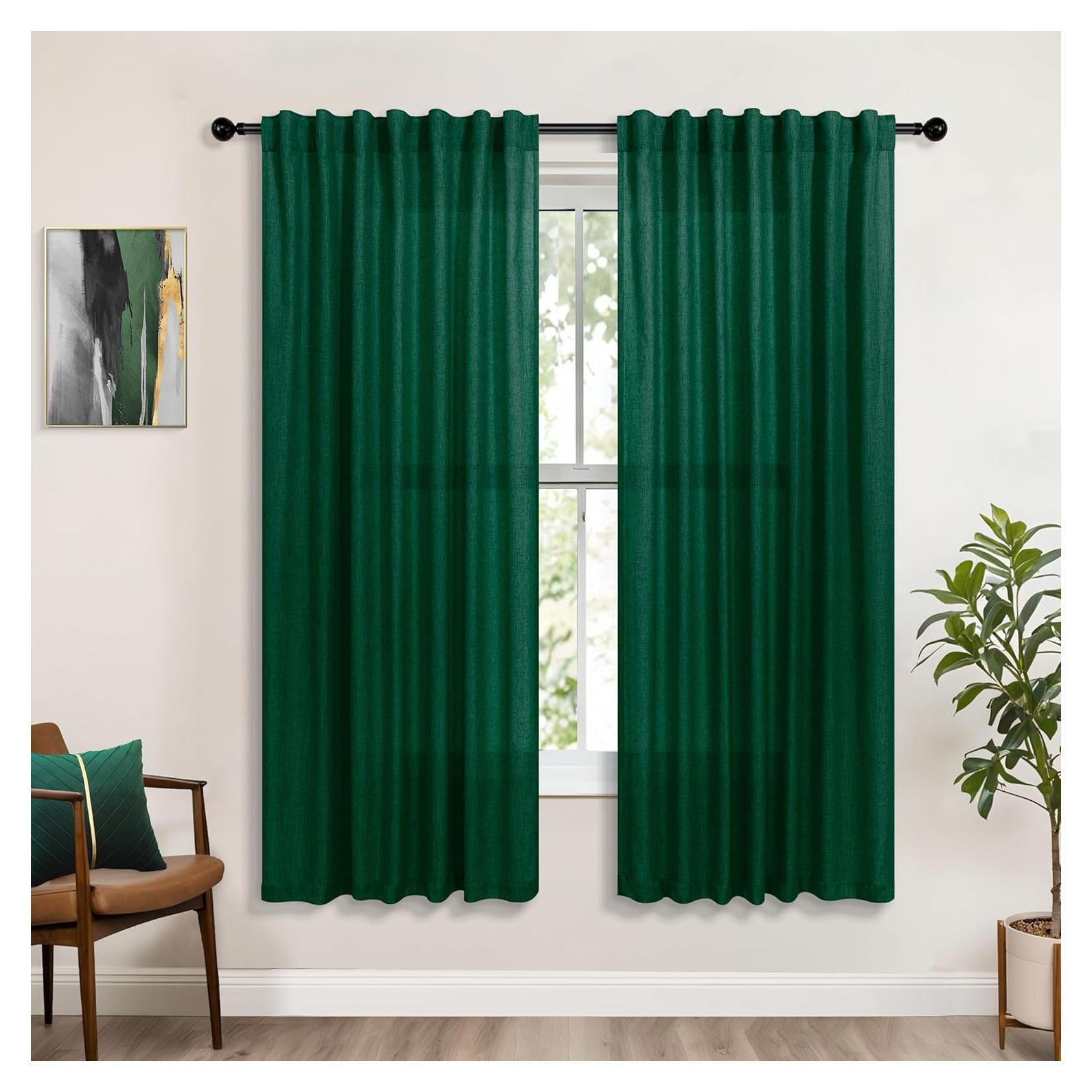 Cortinas KOUFALL Verde Oscuro 160 cm 2 Paneles Lino