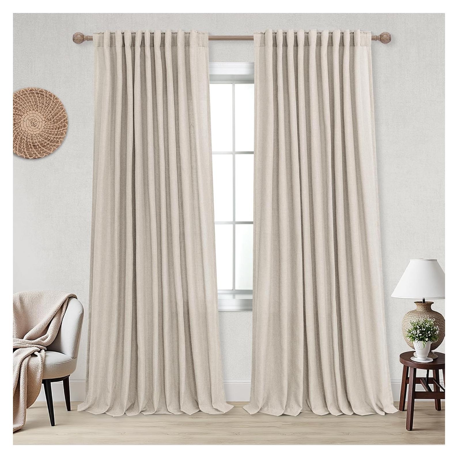 Cortinas KOUFALL de Lino 182x213 cm con Bolsillo Trasero