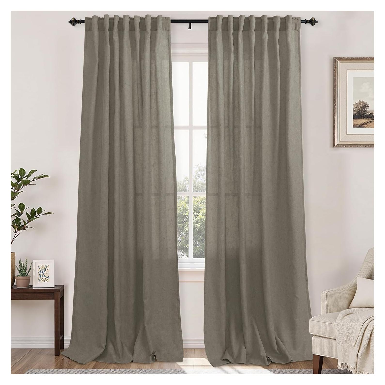 KOUFALL Cortinas Sheer Lino 52x244 cm 2 Paneles Taupe