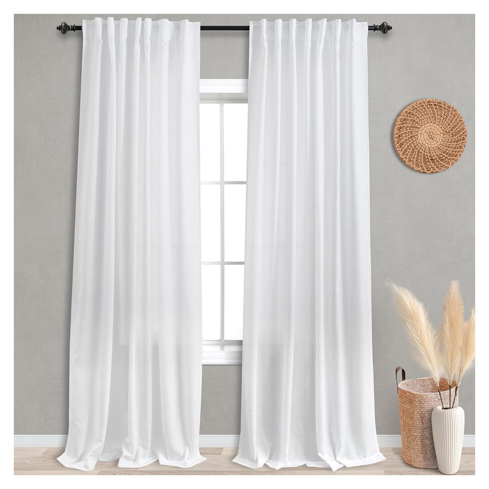 Cortinas de Lino Blancas KOUFALL 3.35 m Largo Juego de 2