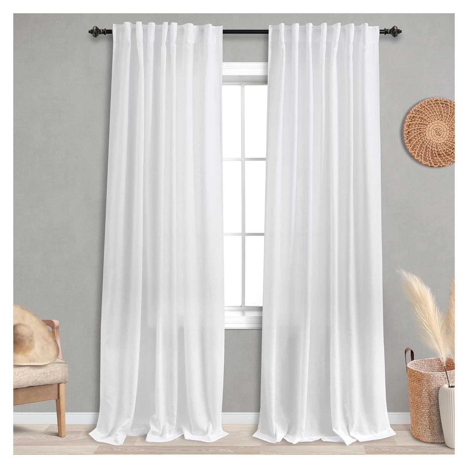 Cortinas KOUFALL 52x234 cm Lino Blanco Semi Transparente