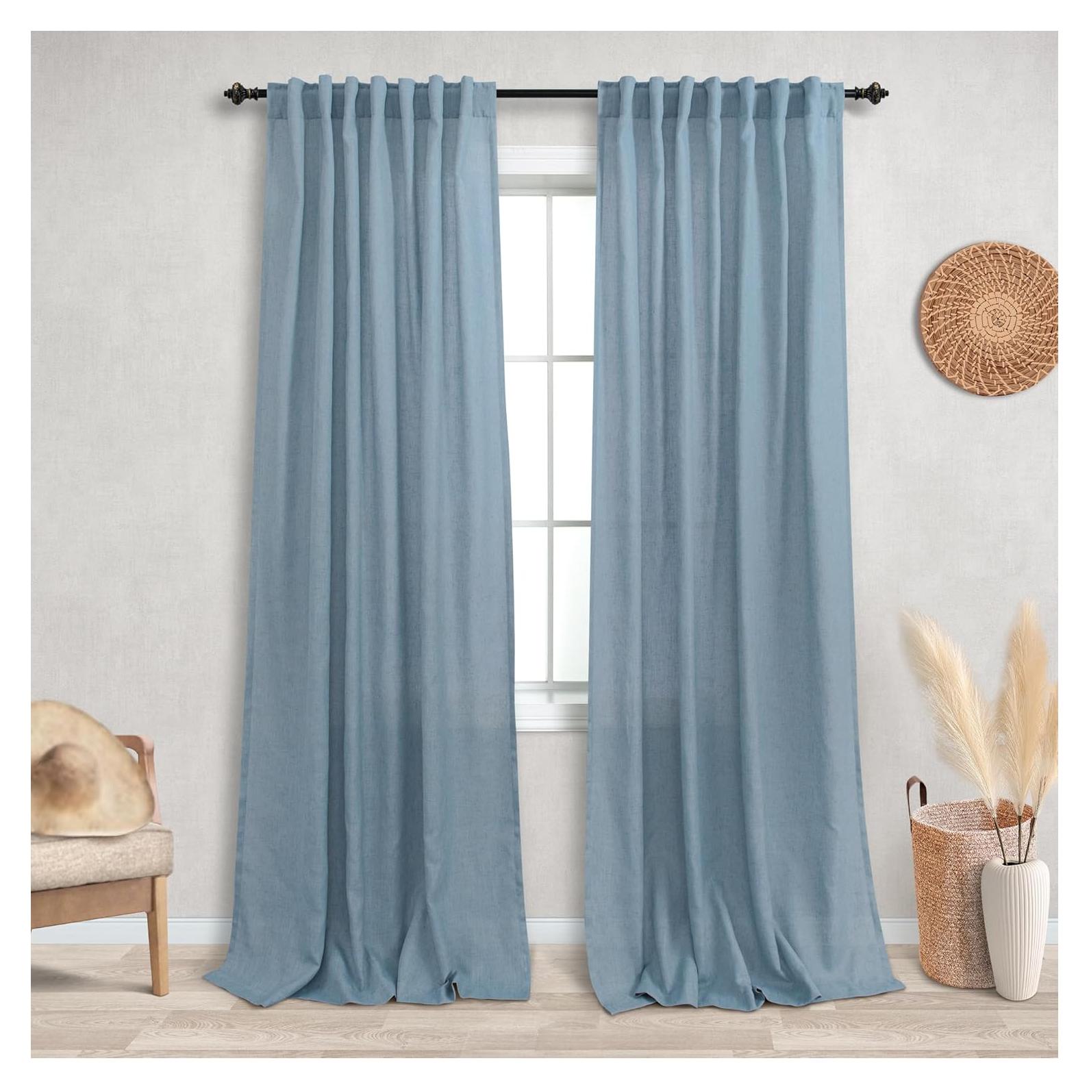 Cortinas KOUFALL Azul Piedra 2 Paneles 84 cm Lino Semi Transparente