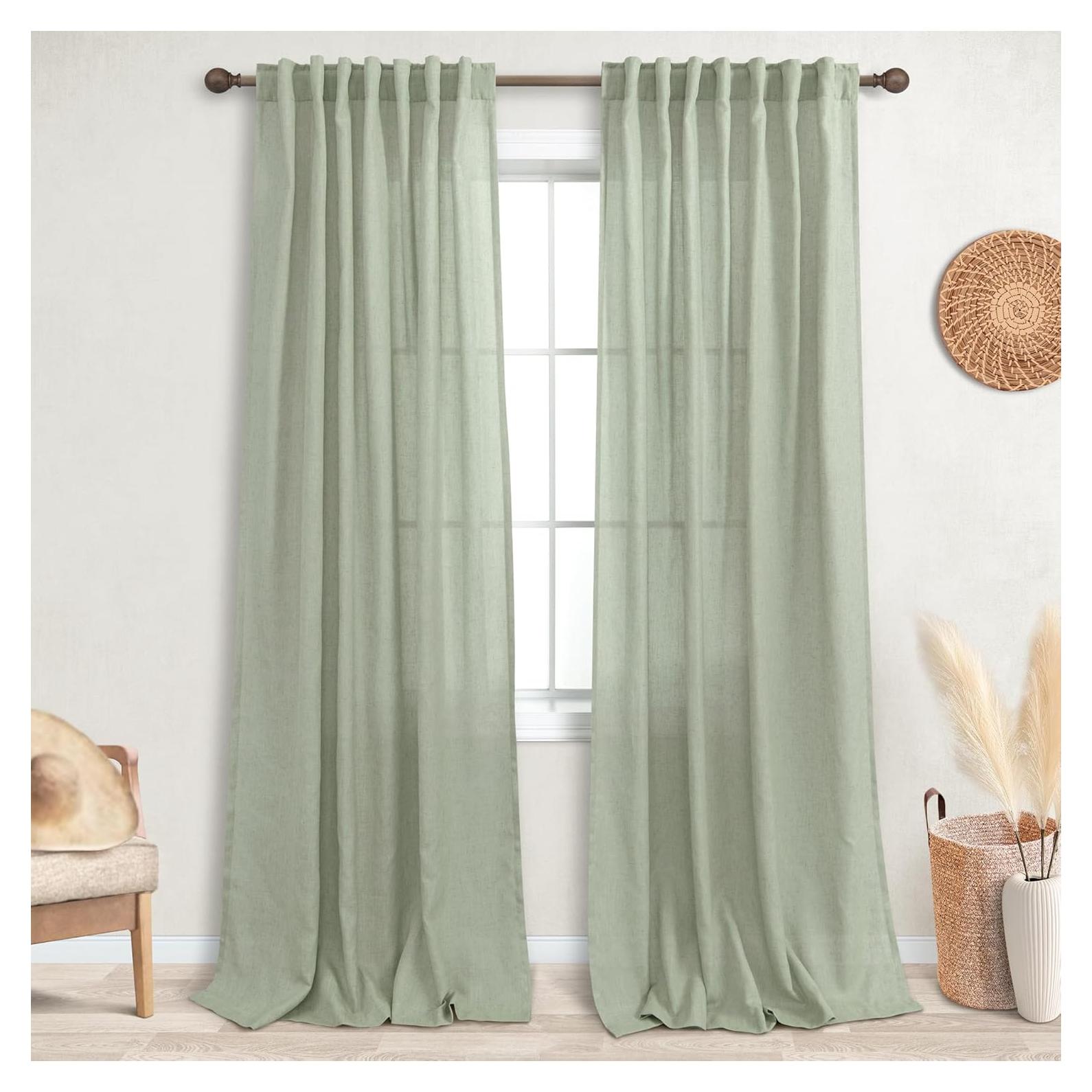 Cortinas Sheer KOUFALL Verde Salvia 52x229 cm Pack 2