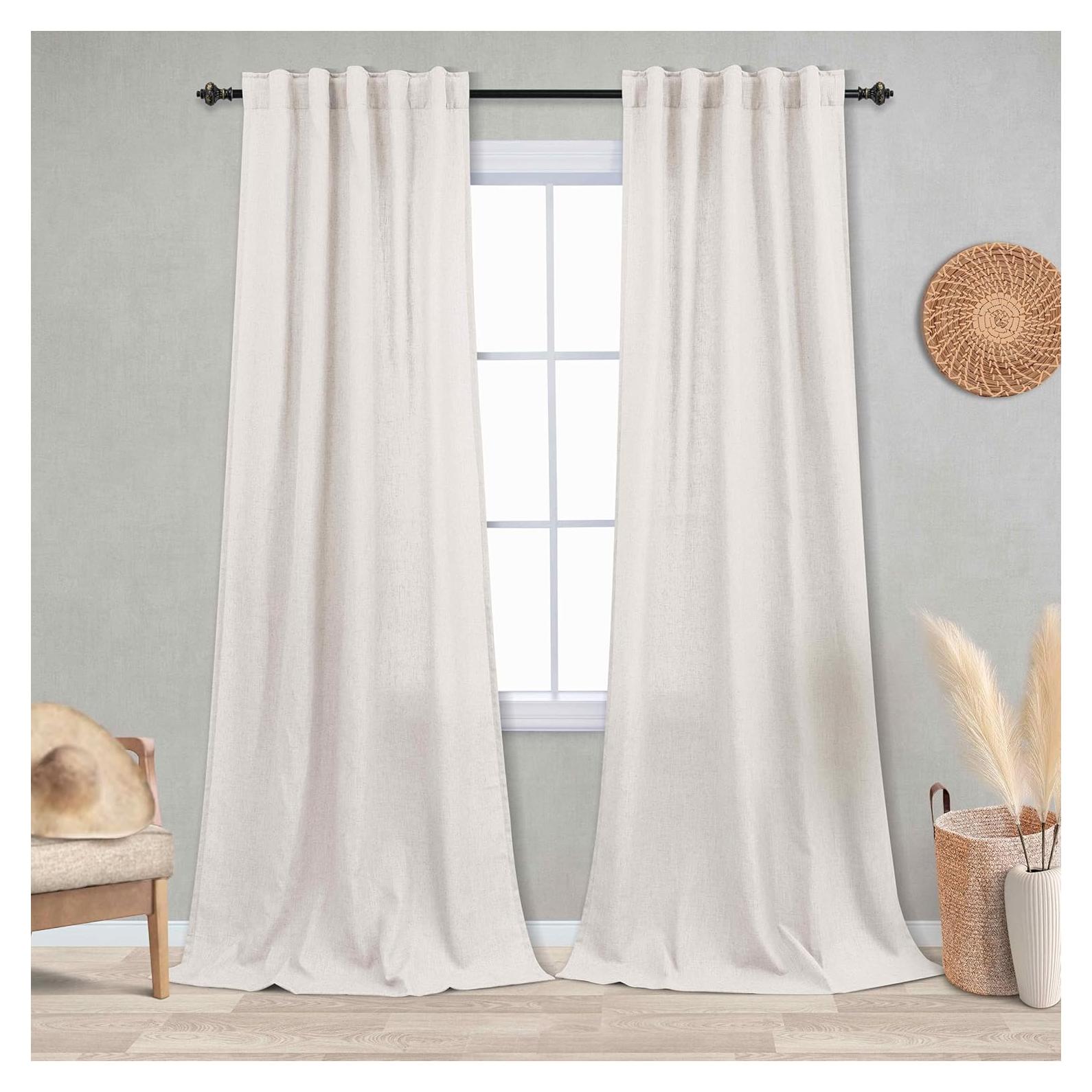 KOUFALL Cortinas de Lino Transparentes 2 Paneles 42x244 cm
