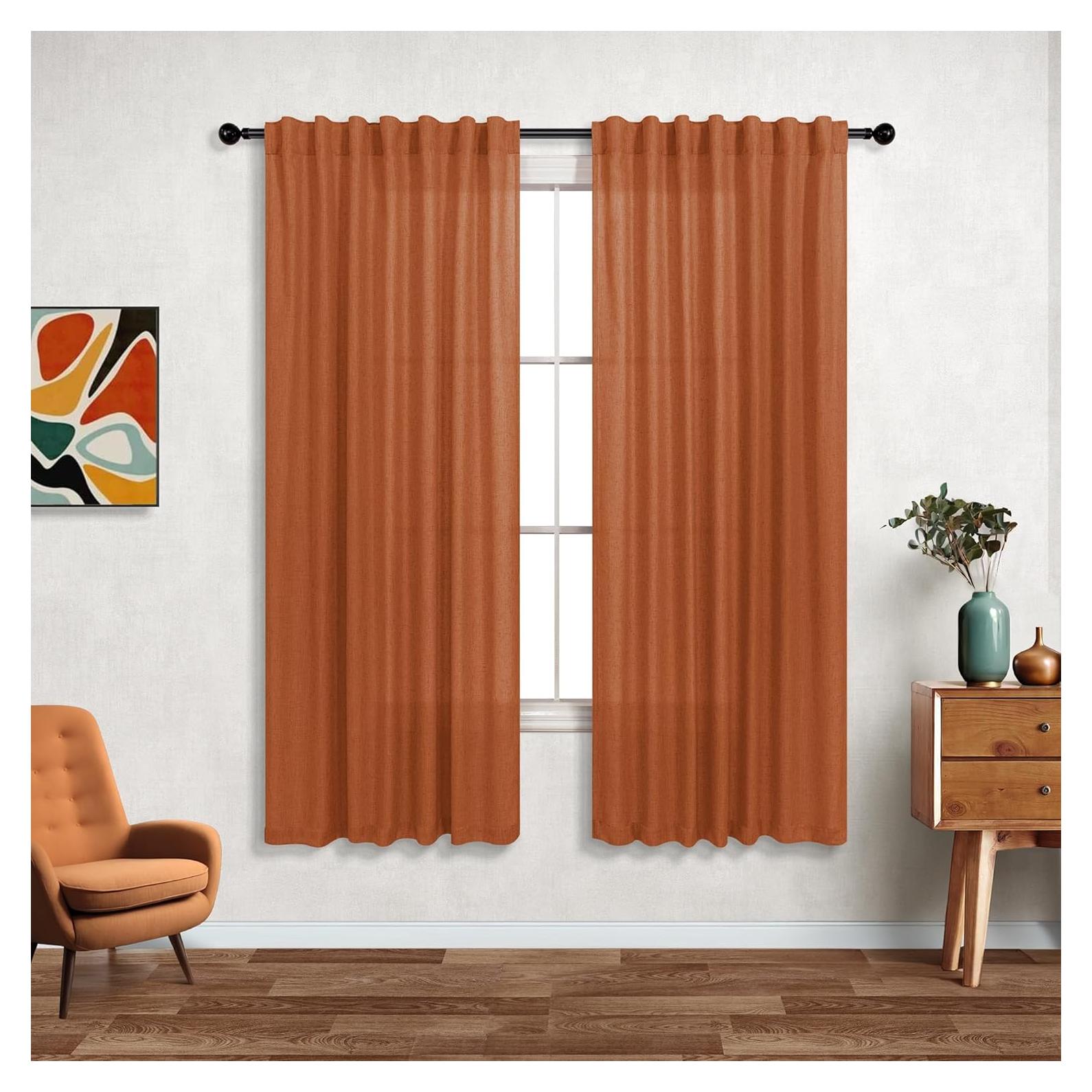 Cortinas Naranjas KOUFALL 2 Piezas 132x160 cm Lino Filtrante