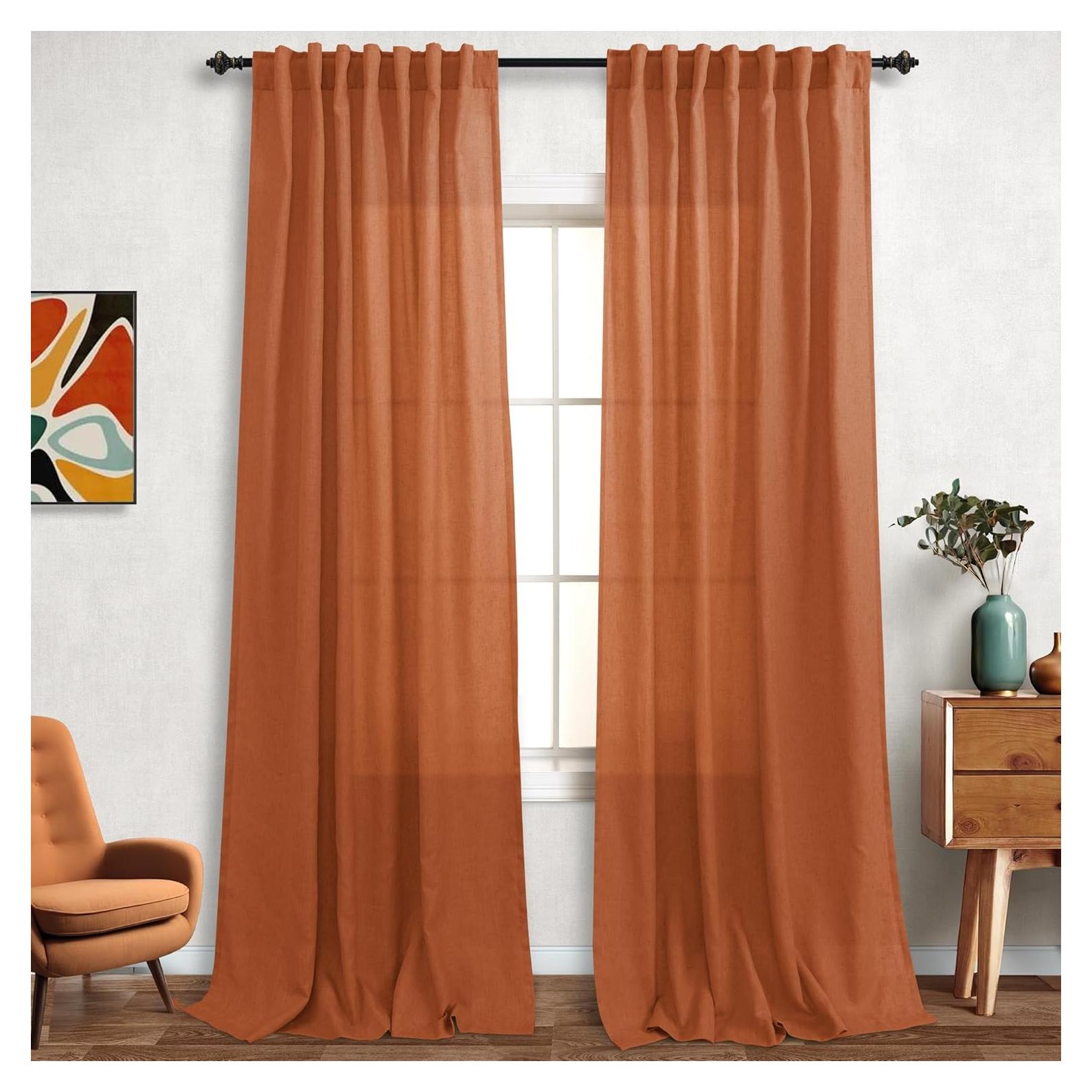 Cortinas KOUFALL 2 Piezas Lino 20% Naranja 52x244 cm