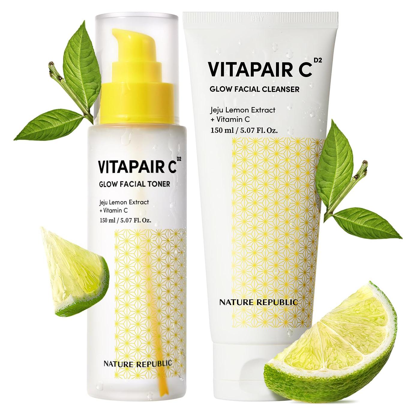 Set Limpiador Facial y Tónico Nature Republic Vitapair C - Hidratante con Vitamina C y Niacinamida