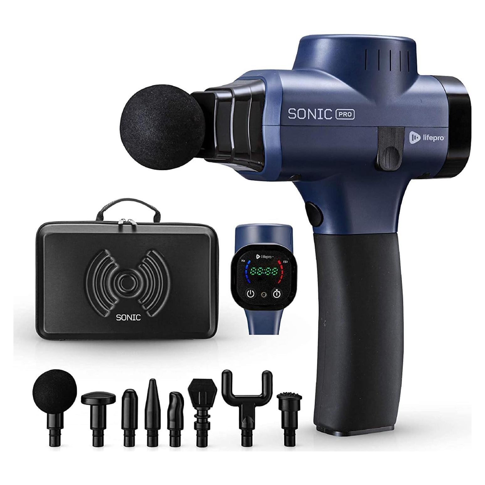 LifePro Pistola de Masaje Percusiva - 8 Accesorios y 15 Velocidades