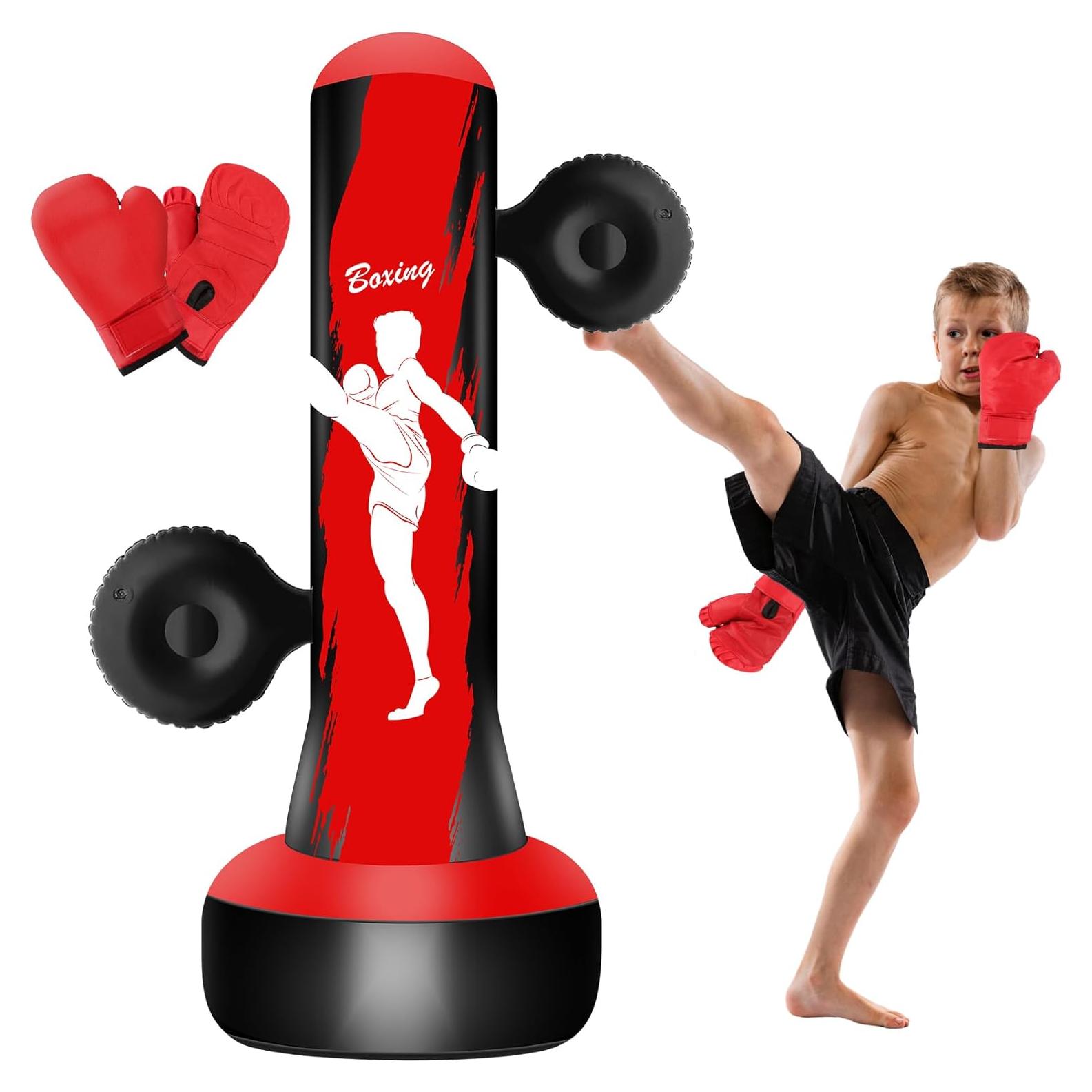 Saco de Boxeo Inflable Vobab 175 cm con Guantes y Almohadillas