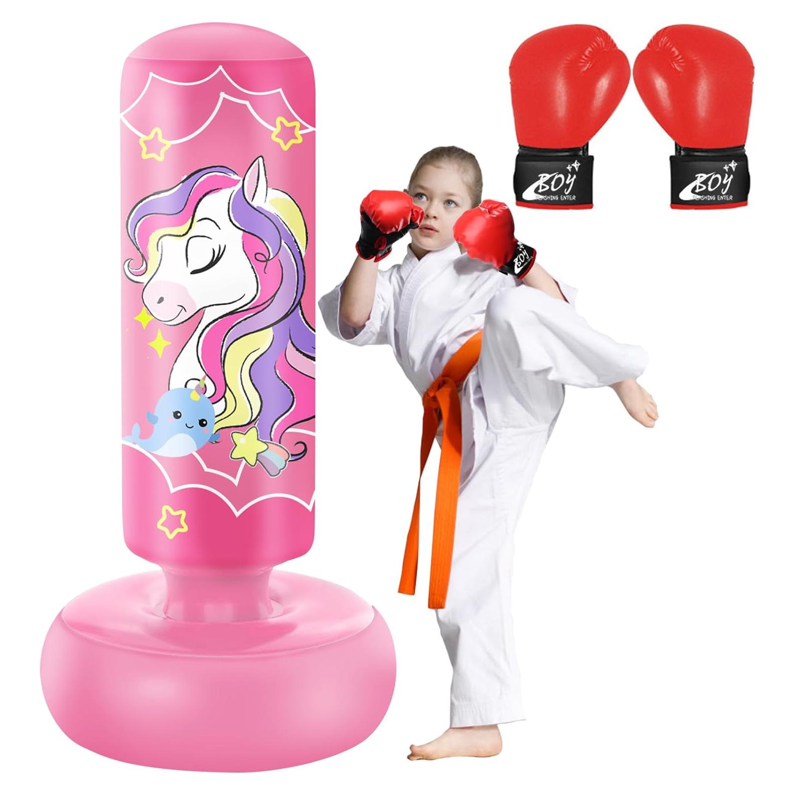 Bolsa de Boxeo Inflable YORWHIN 167.6 cm con Guantes Rosa