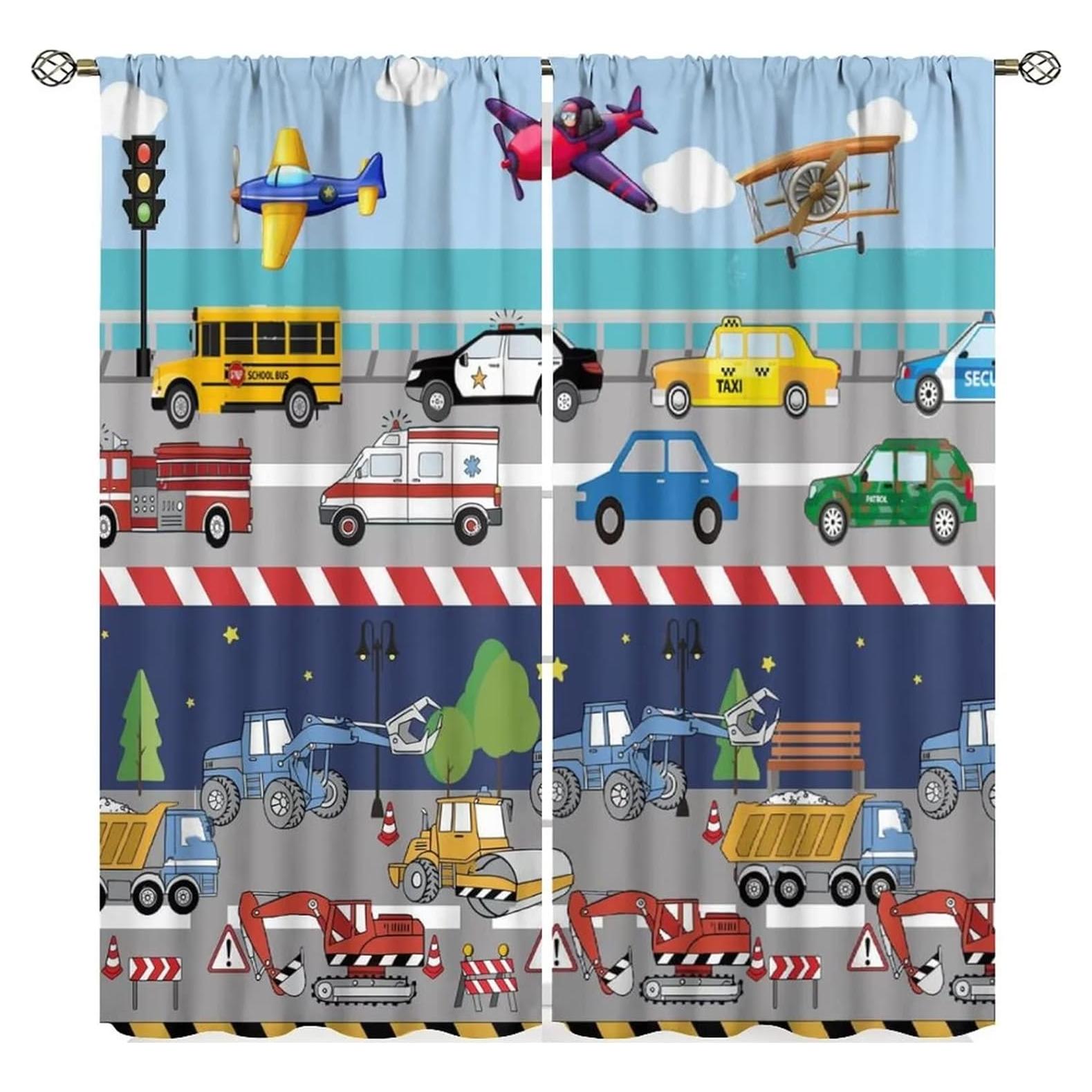 Cortinas de Niños SXXLDNG 2 Paneles 53x158 cm Autos