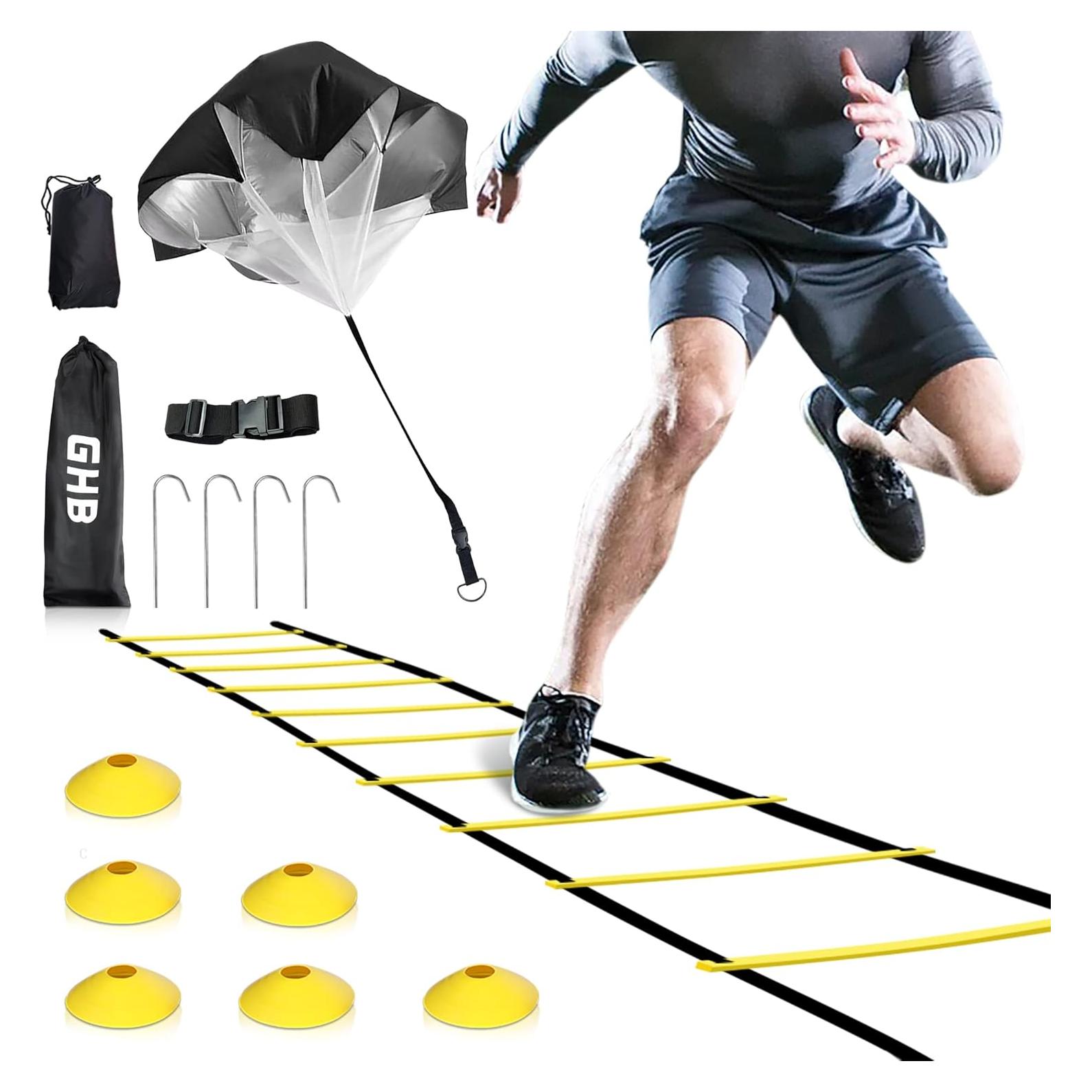 Escalera de Agilidad GHB 12 Peldaños 6.1m con Conos y Paracaídas