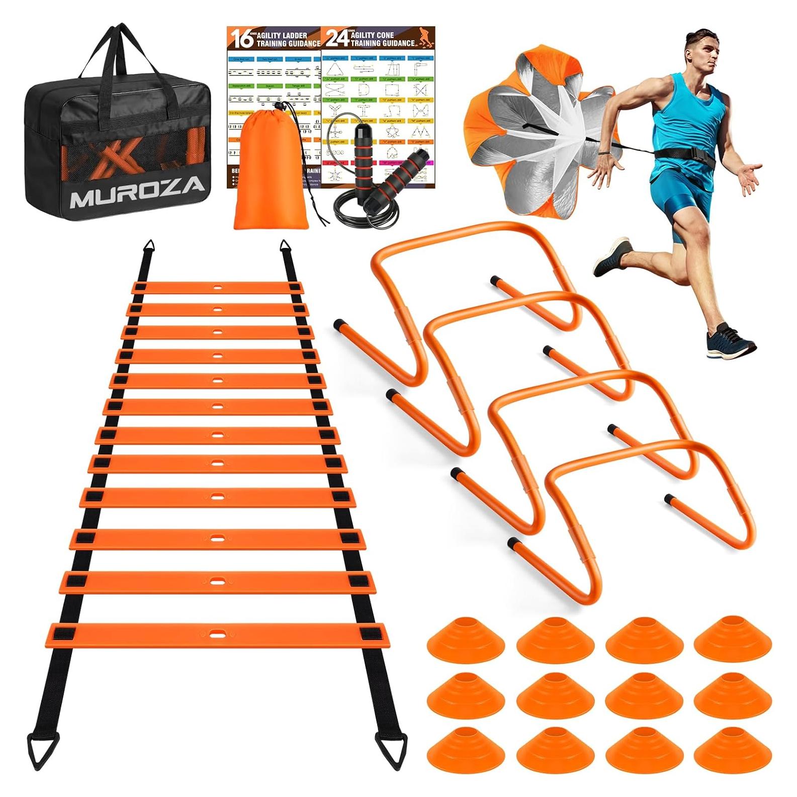 Kit de Entrenamiento de Agilidad MUROZA - Escalera 6m, 12 Conos, 4 Vallas