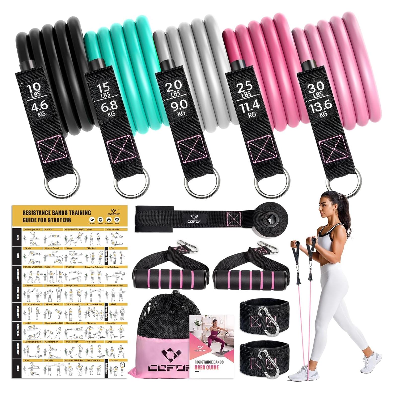 Bandas de Resistencia COFOF para Mujeres - 5 Niveles, 10-45 kg