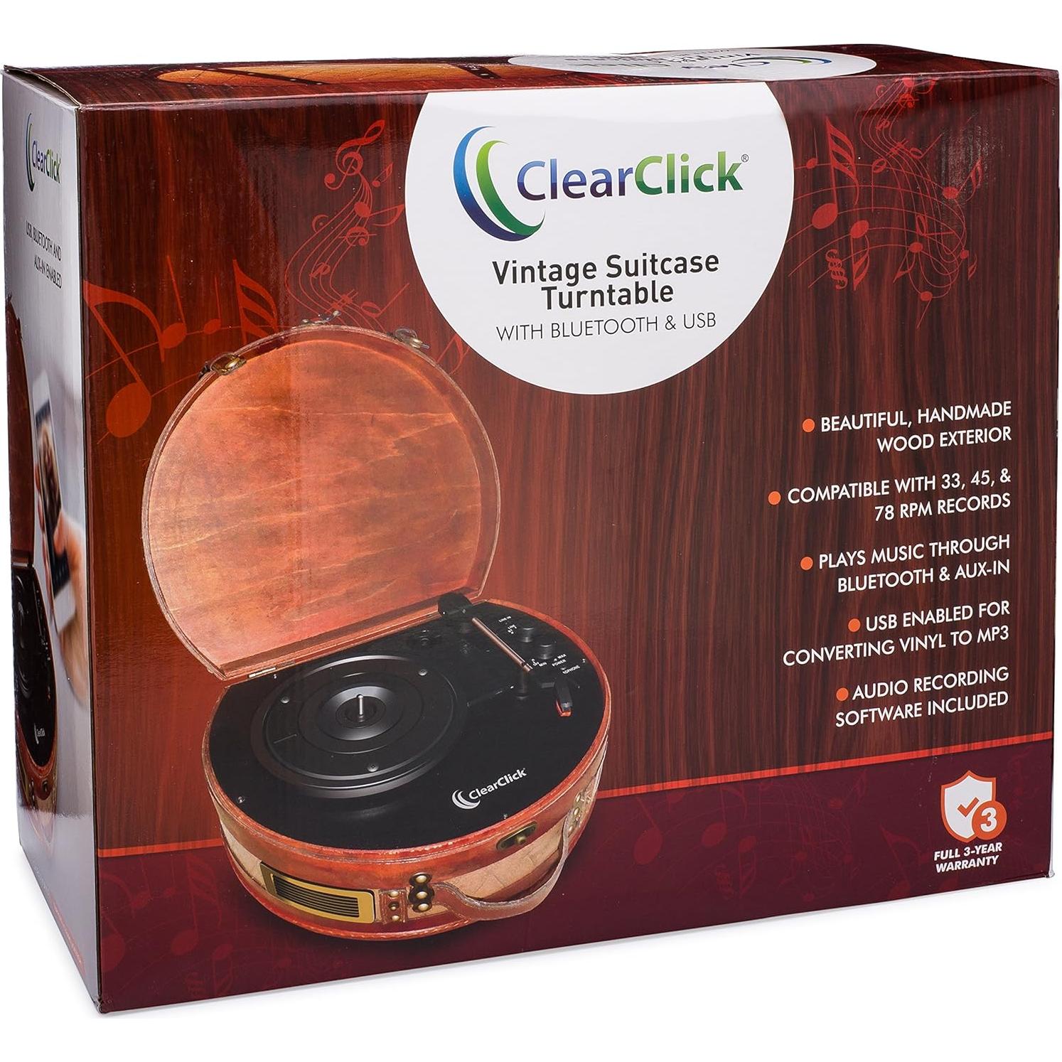 Tocadiscos Vintage ClearClick Bluetooth USB 33/45/78 RPM