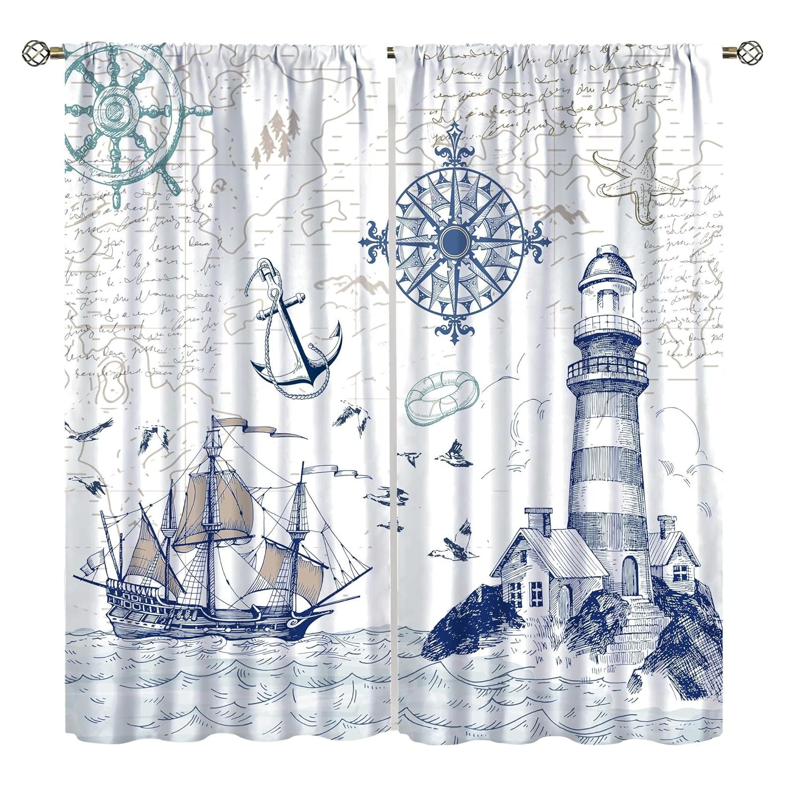 Cortinas Náuticas AAVEUP Mapa Océano 53x114 cm Pack 2