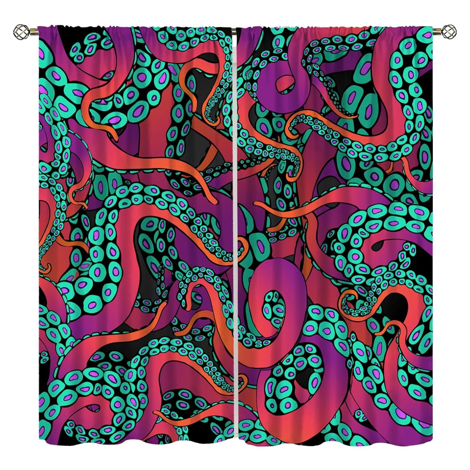 Cortinas AAVEUP Pulpo 2 Paneles 53x113 cm Decorativas