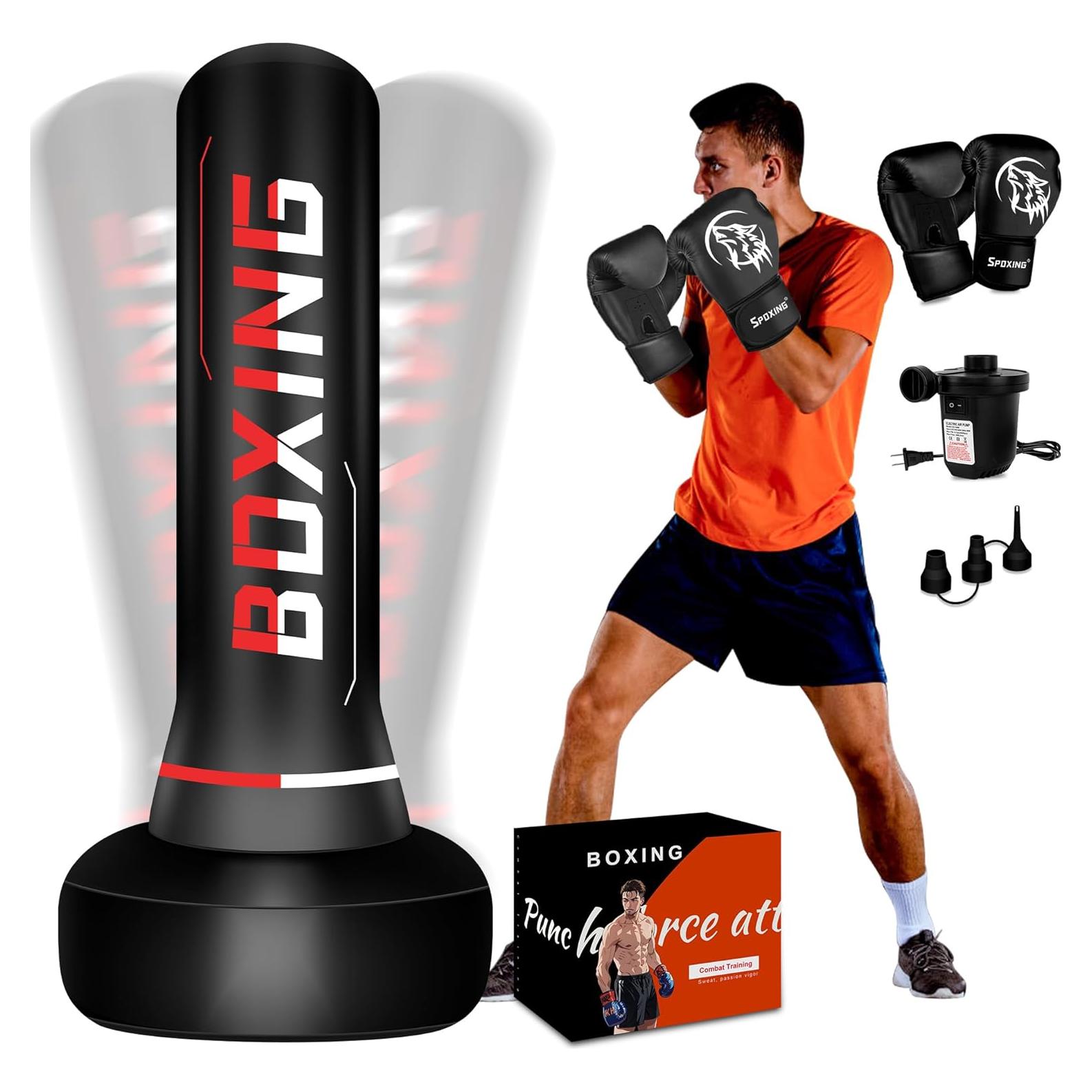 Saco de Boxeo Independiente SPOXING 177.8 cm con Guantes y Bomba