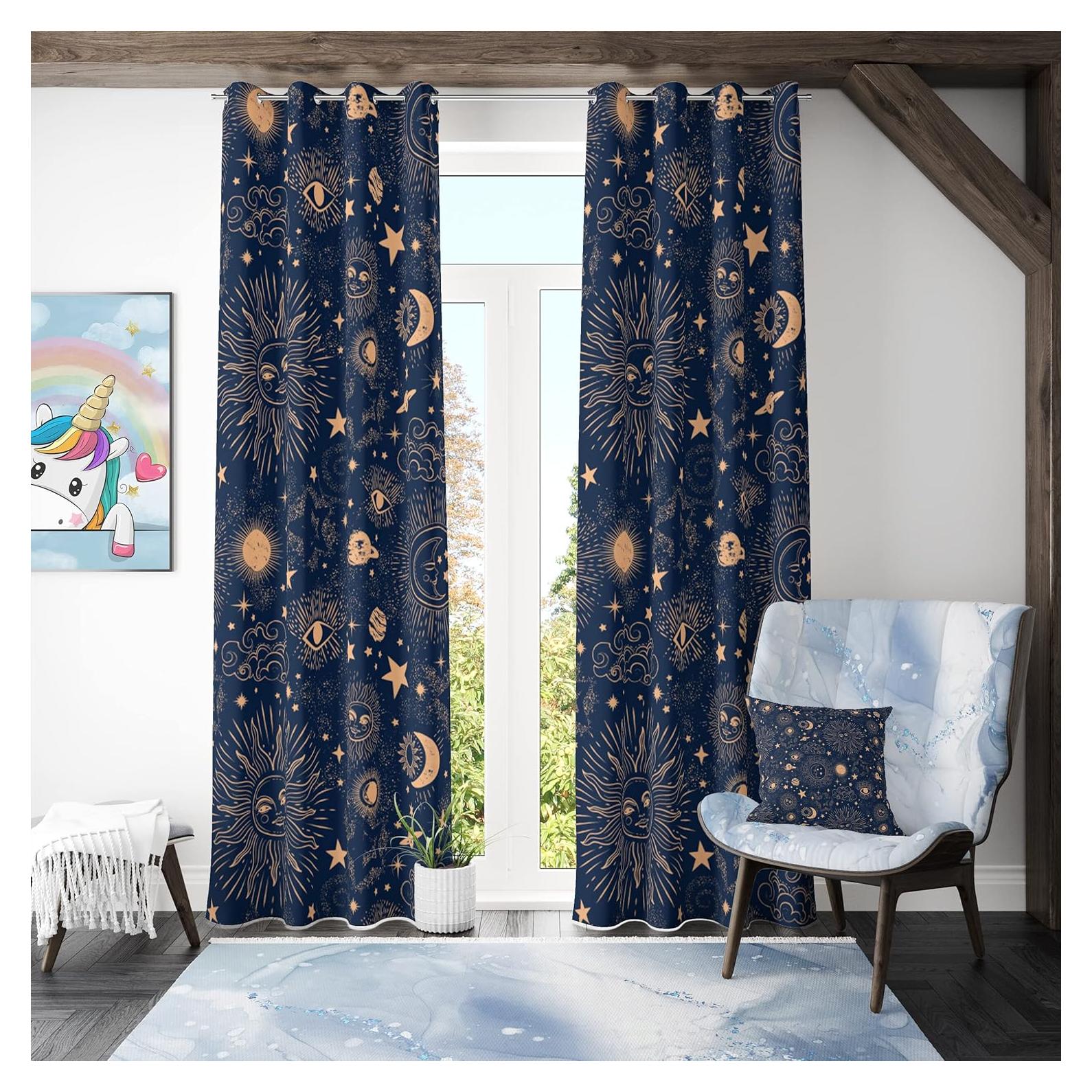Cortina Blackout Llylumty Espacial Estrellas 2 Paneles 91x160cm