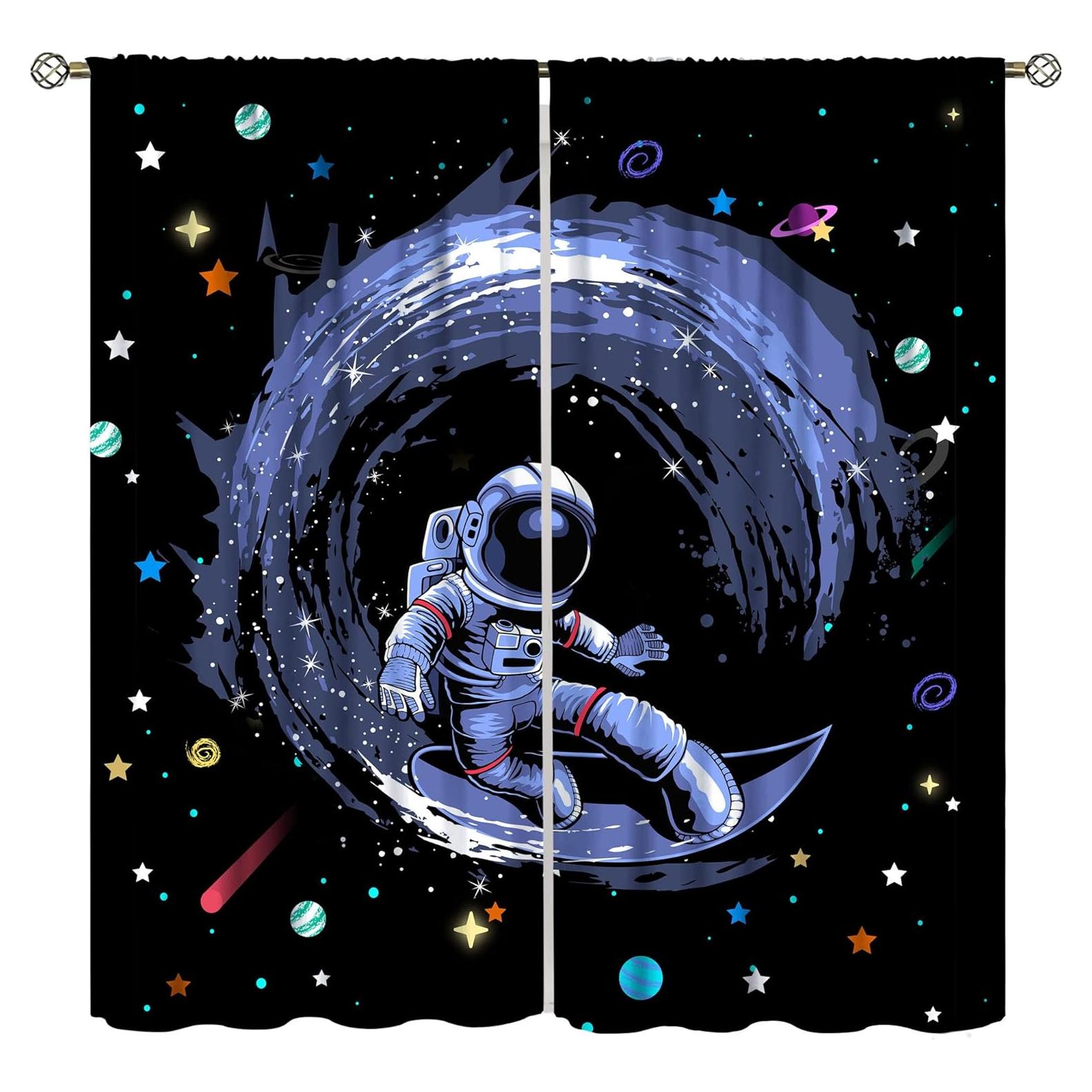 Cortinas Blackout Llylumty 66x213cm Caricatura Espacial