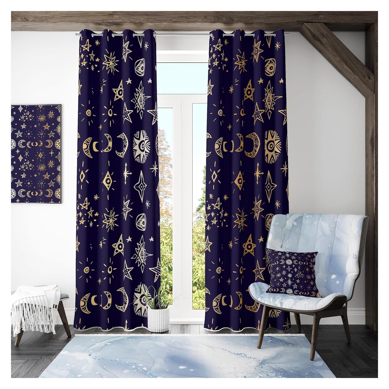 Cortinas Opacas Llylumty Estrellas y Luna 70x160cm