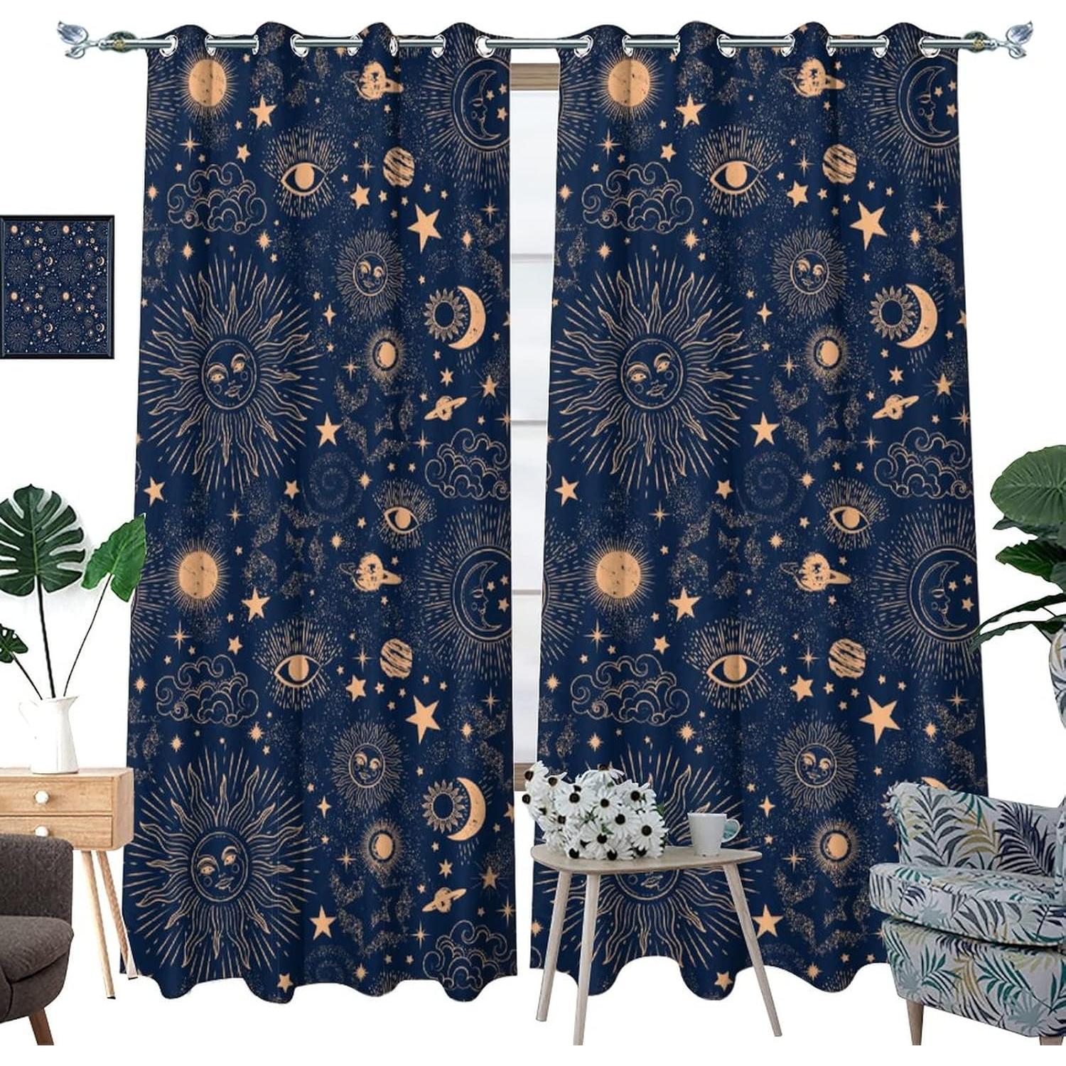 Cortina Blackout Llylumty Espacial Estrellas 2 Paneles 53.5x114cm