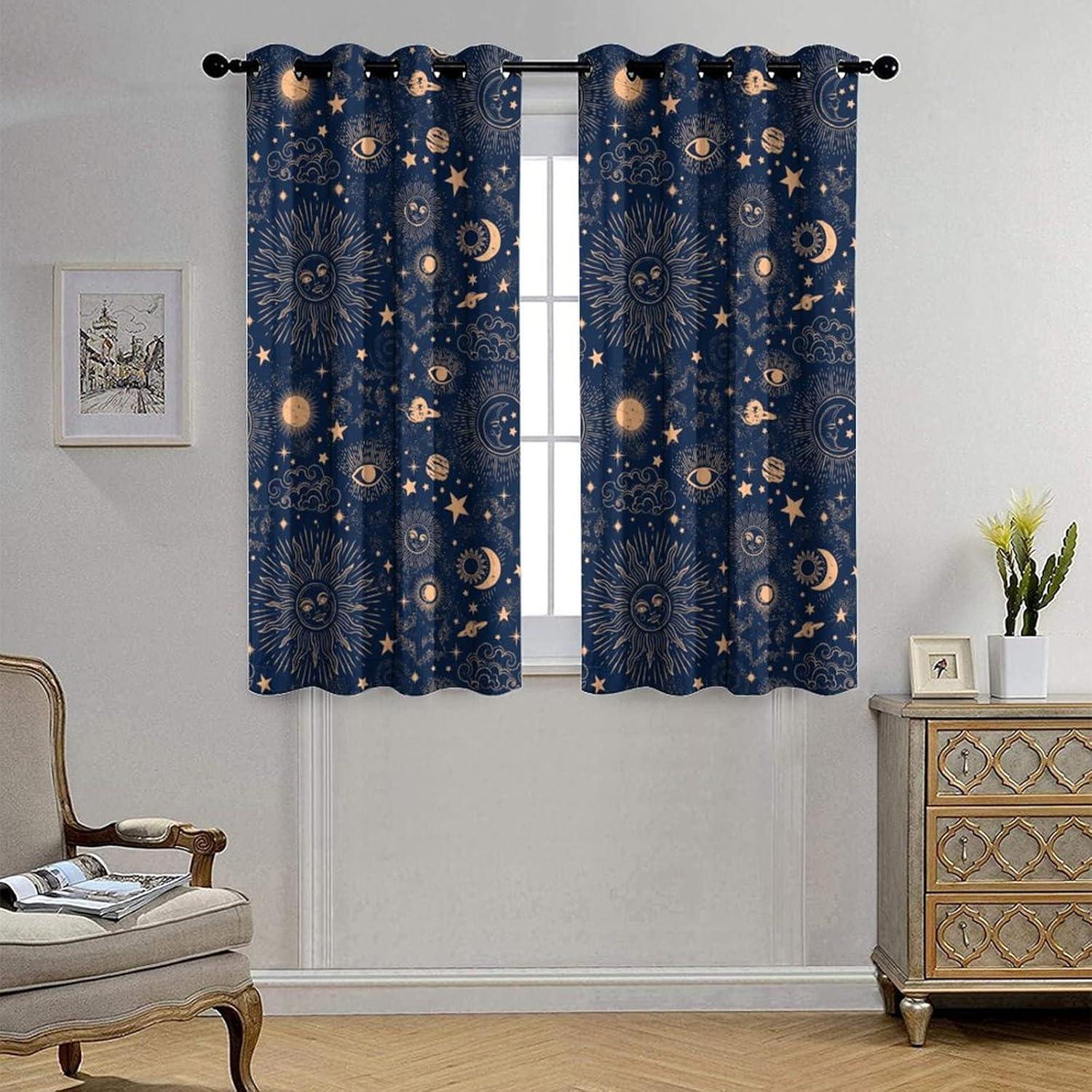 Cortina Blackout Llylumty Espacial Estrellas 2 Paneles 53.5x114cm