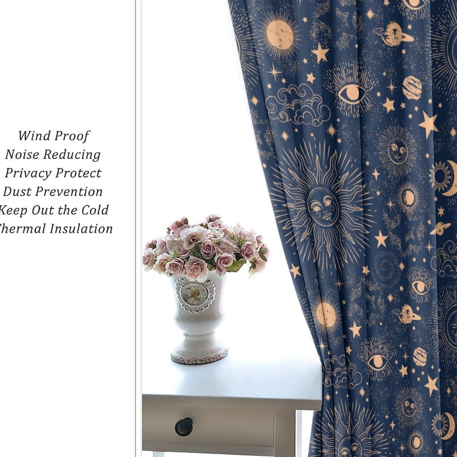 Cortina Blackout Llylumty Espacial Estrellas 2 Paneles 53.5x114cm