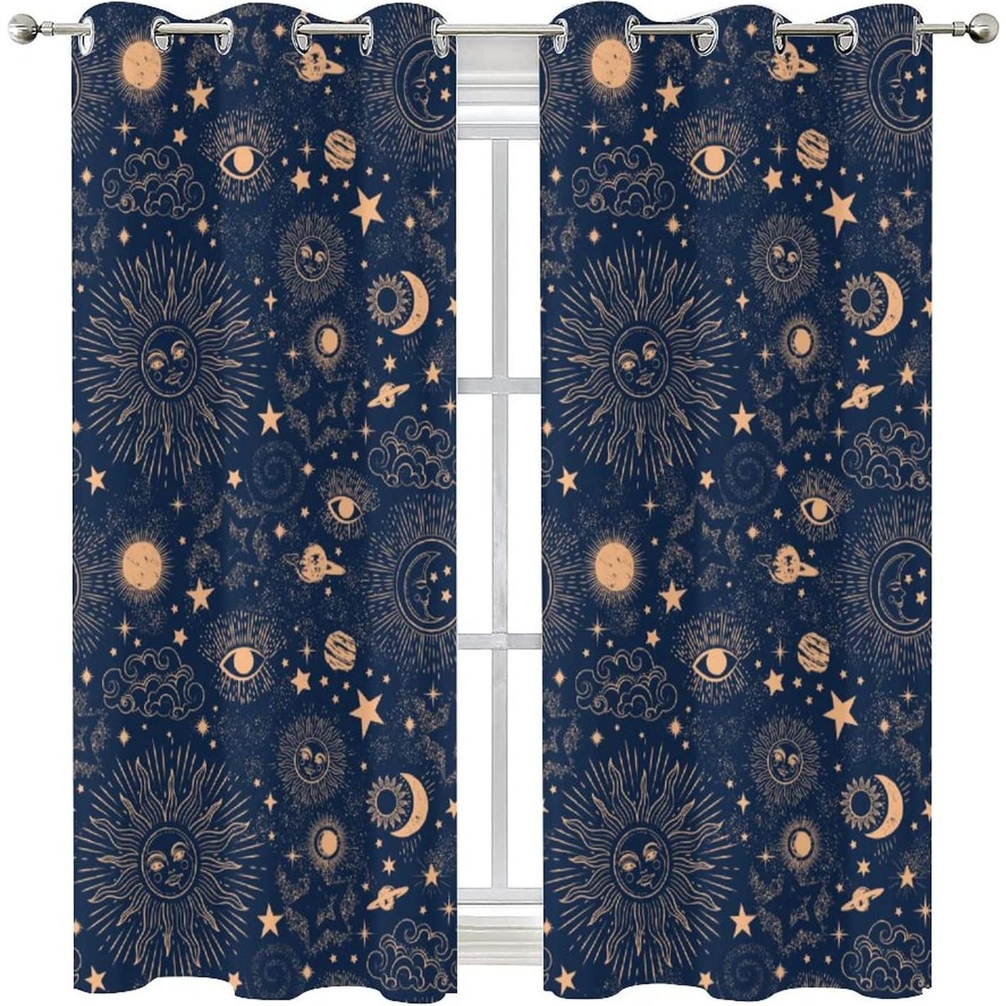 Cortina Blackout Llylumty Espacial Estrellas 2 Paneles 53.5x114cm