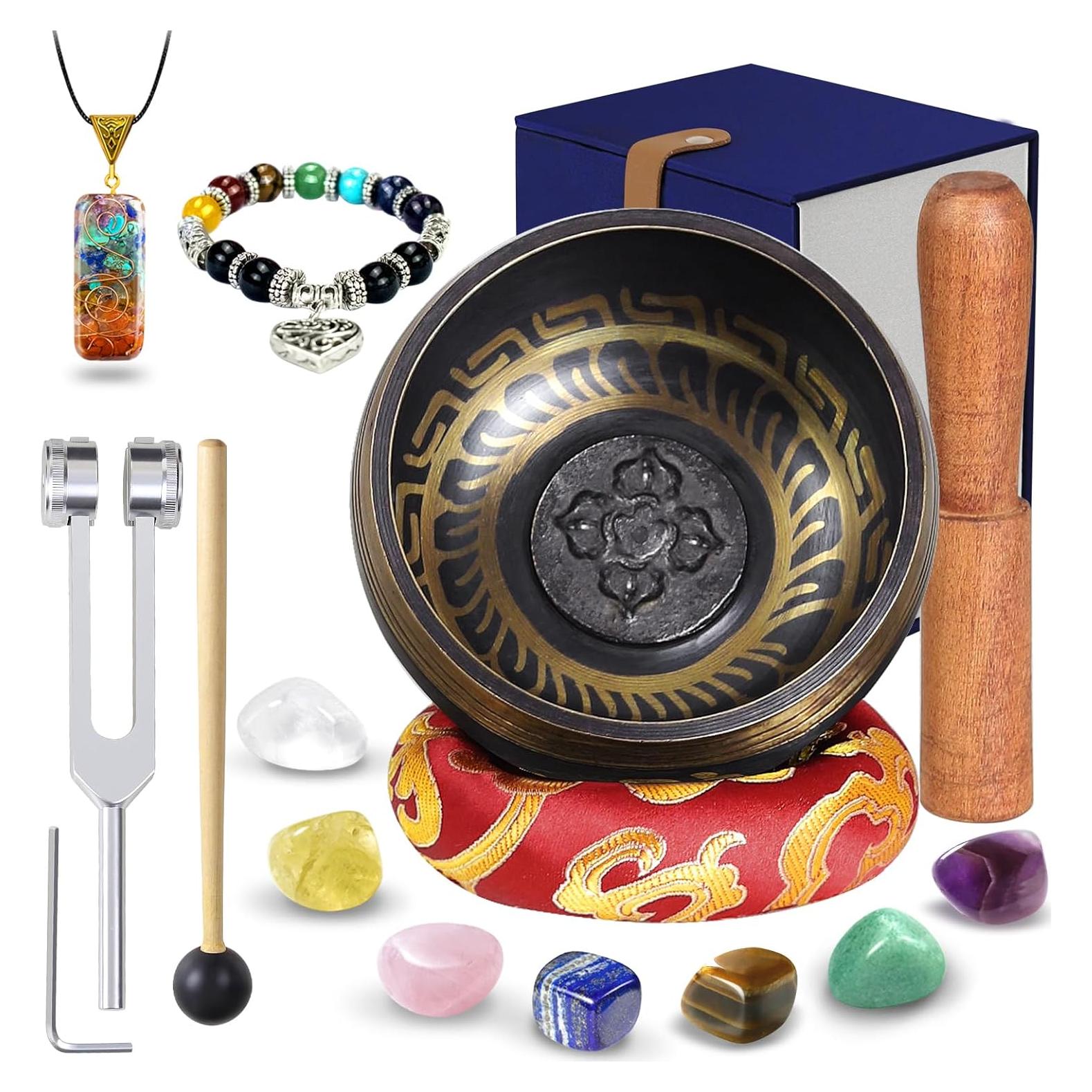 Juego de Cuencos Tibetanos TATOODAA con 7 Cristales de Chakra