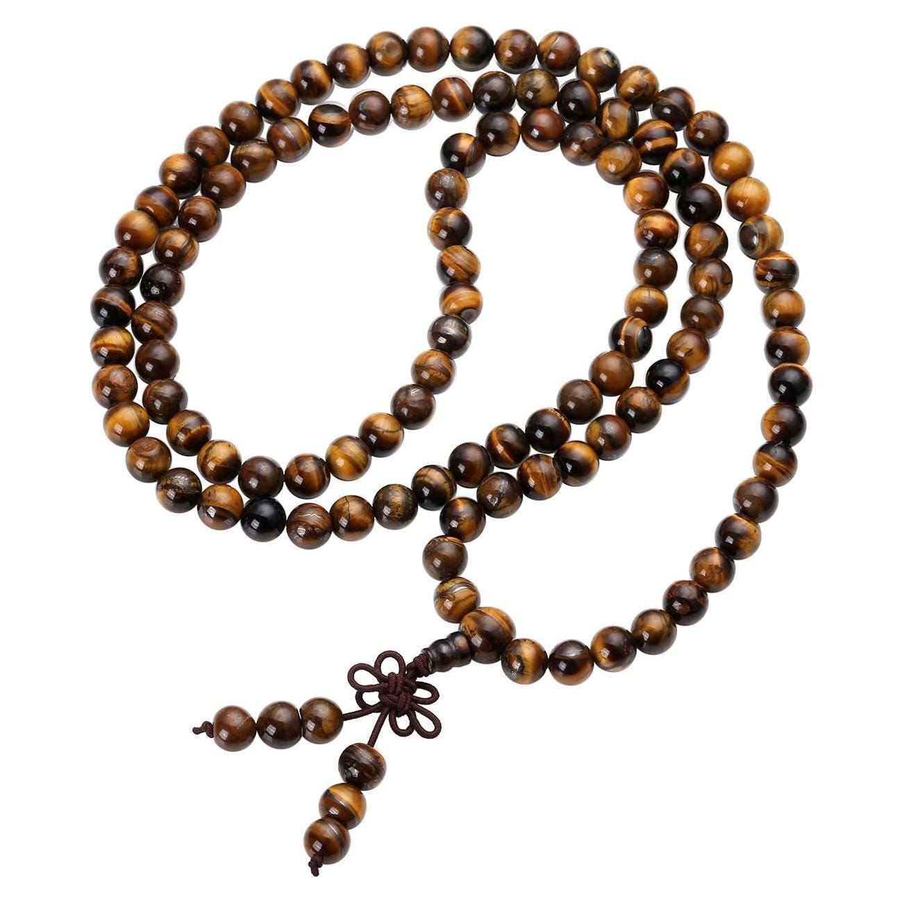 Pulsera Mala Tibetana JOVIVI 108 Perlas Ojo de Tigre 8mm