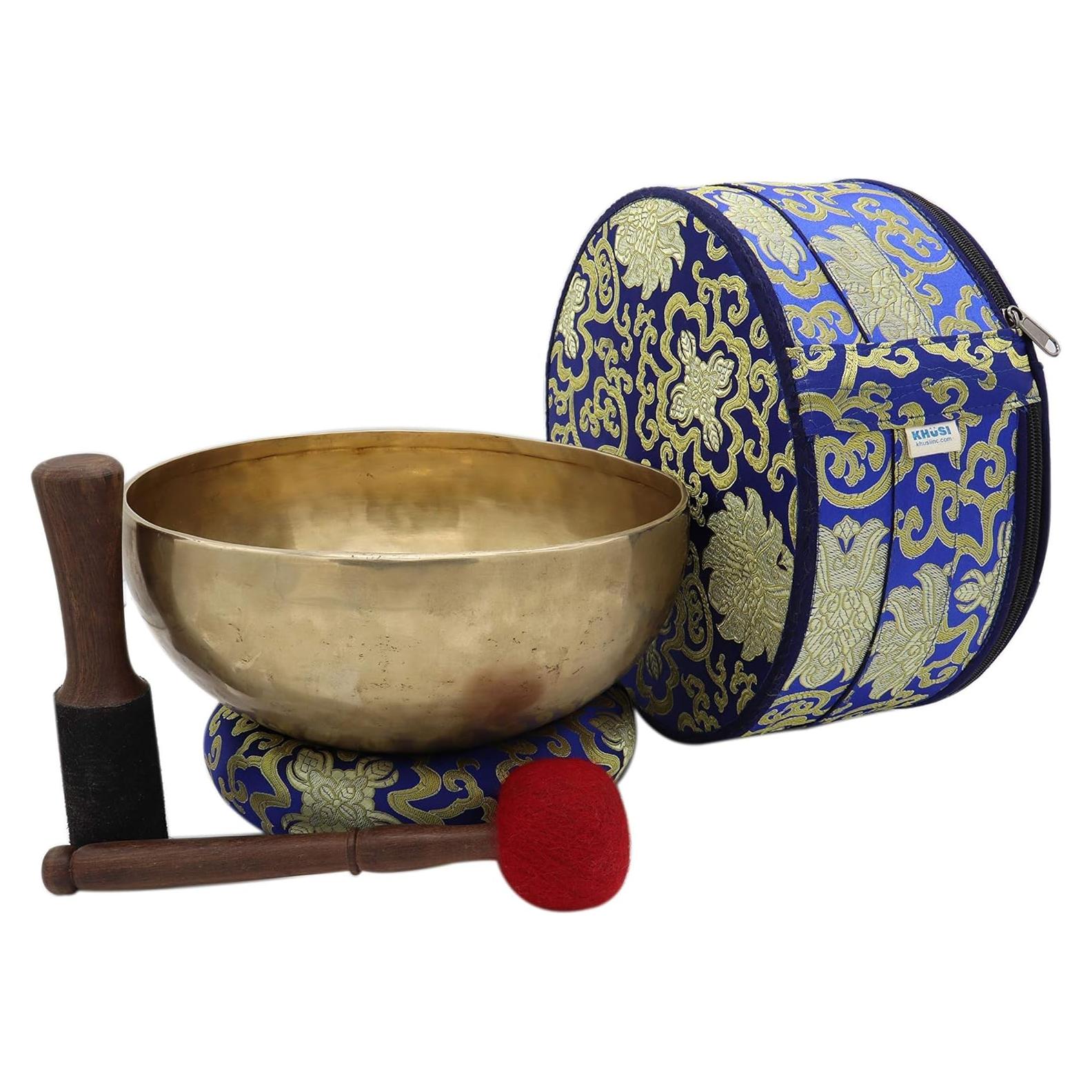 Cuenco tibetano cantando KHüSI 25.4 cm hecho a mano con kit de meditación