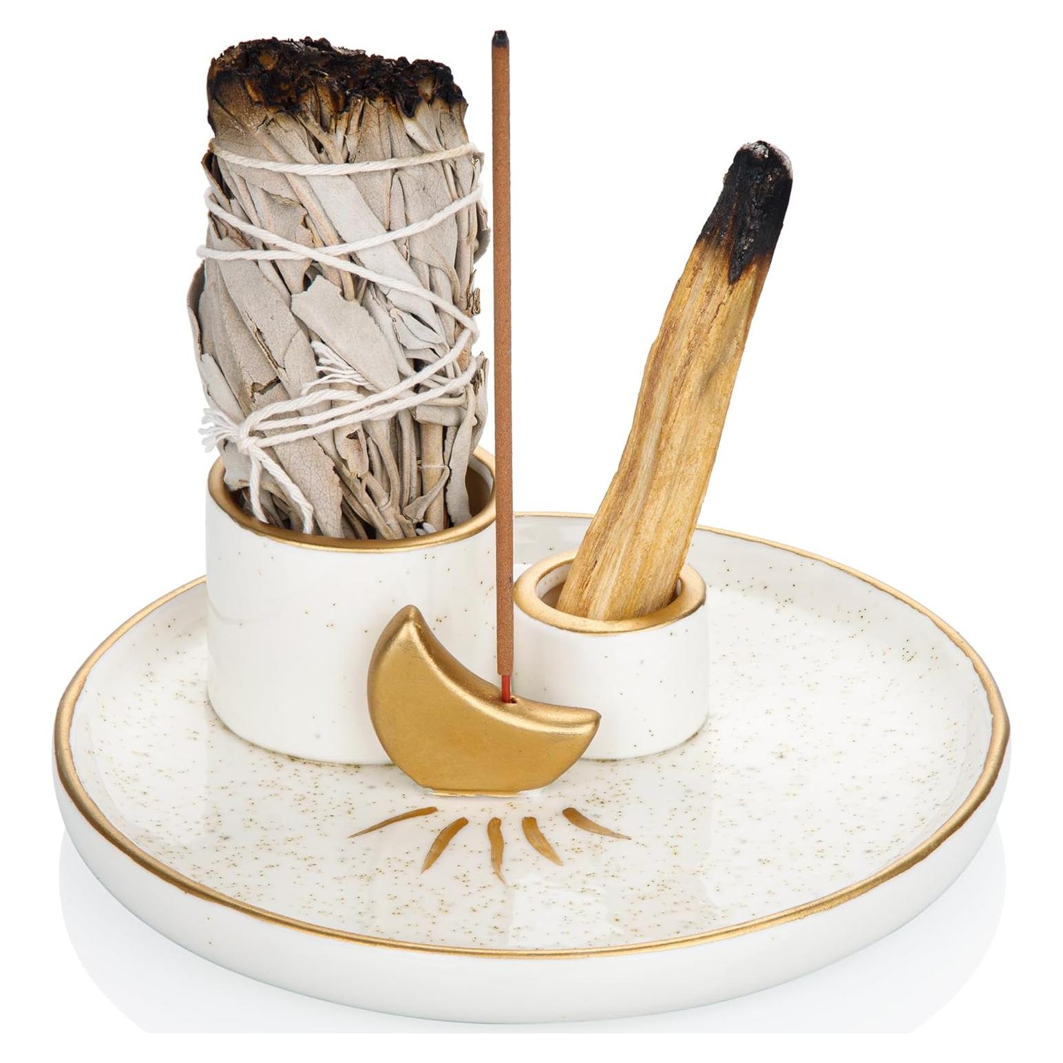 Soporte de Incienso Multifuncional ZenBless - Cerámica Dorada 15 cm