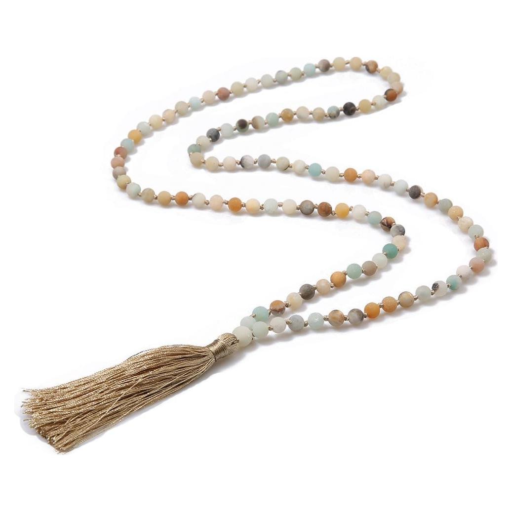 Collar de Mala BALIBALI 50cm de Amazonita con Borla 8cm