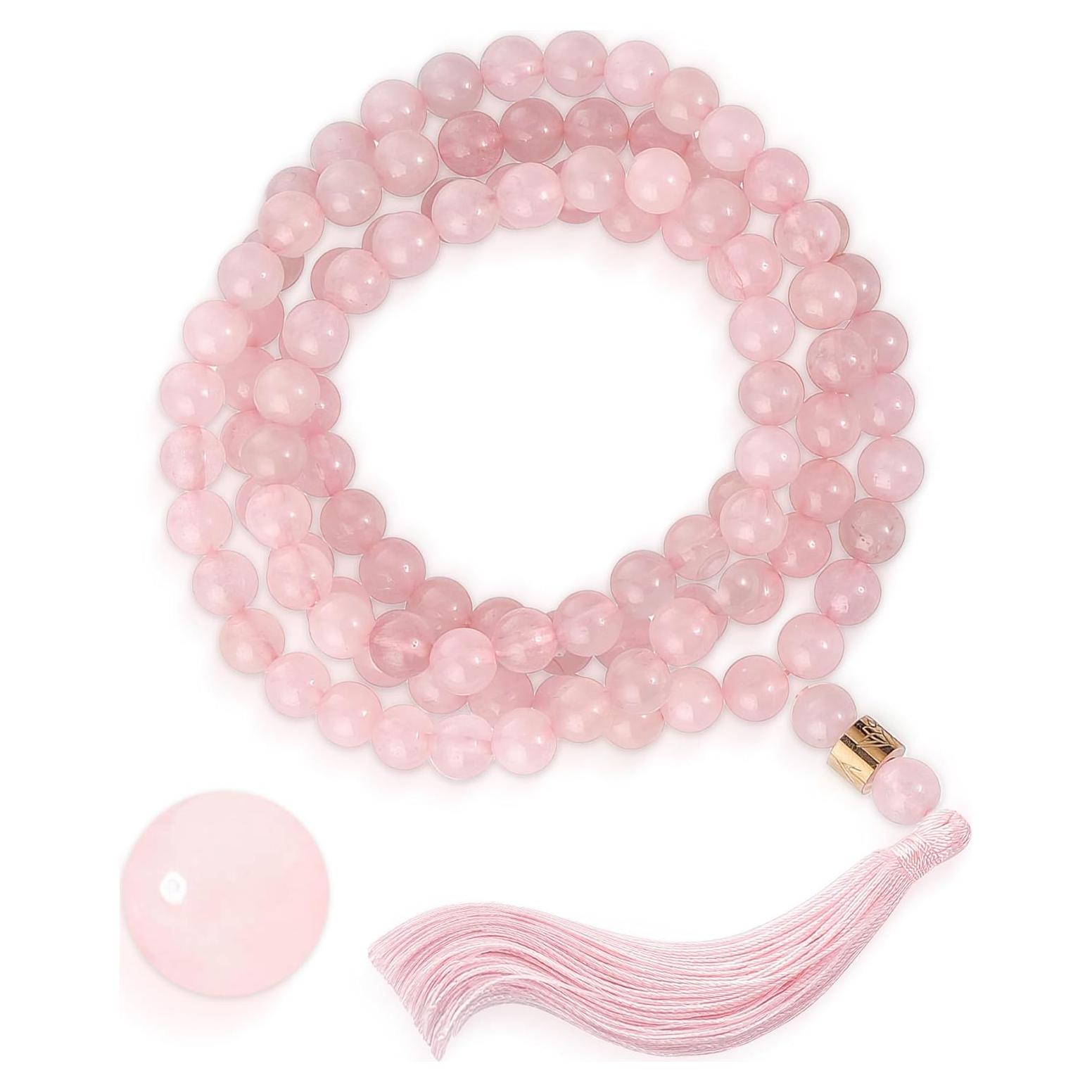 Collar Japamala AURA 108 Cuentas de Cuarzo Rosa 8 mm