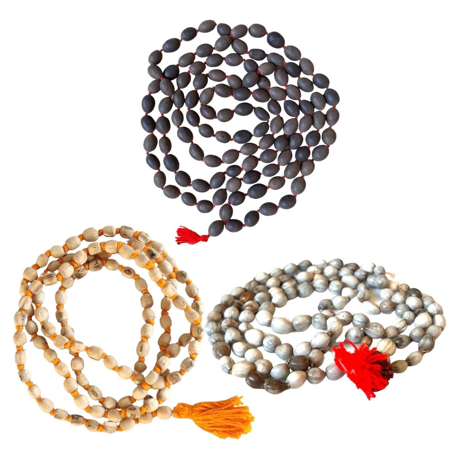 Paquete de 3 Malas de Oración NAISHA: Tulsi, Kamal Gatta y Vaijanti