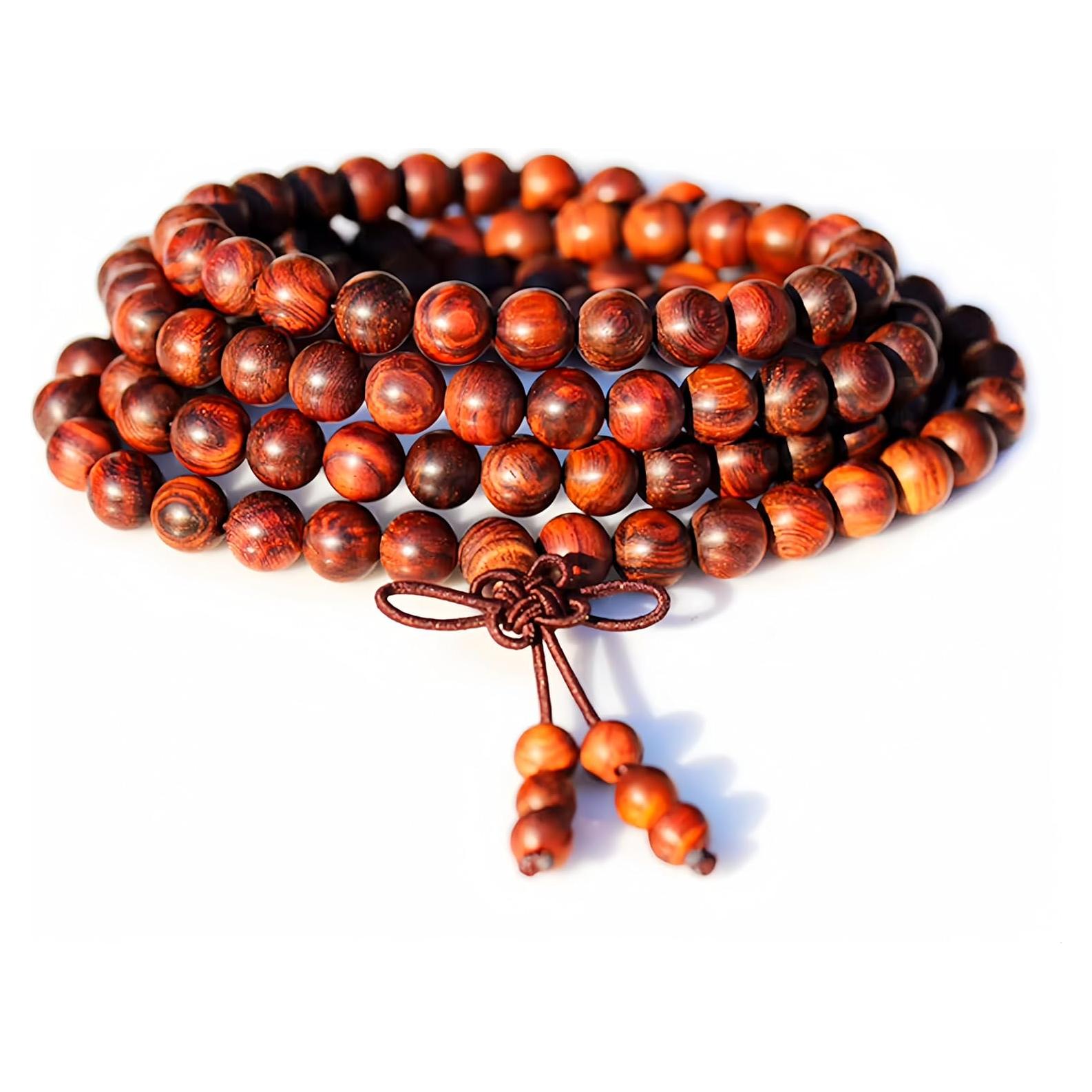 Collar Pulsera Mala de Madera de Rosa Amarilla 108 Cuentas 8mm