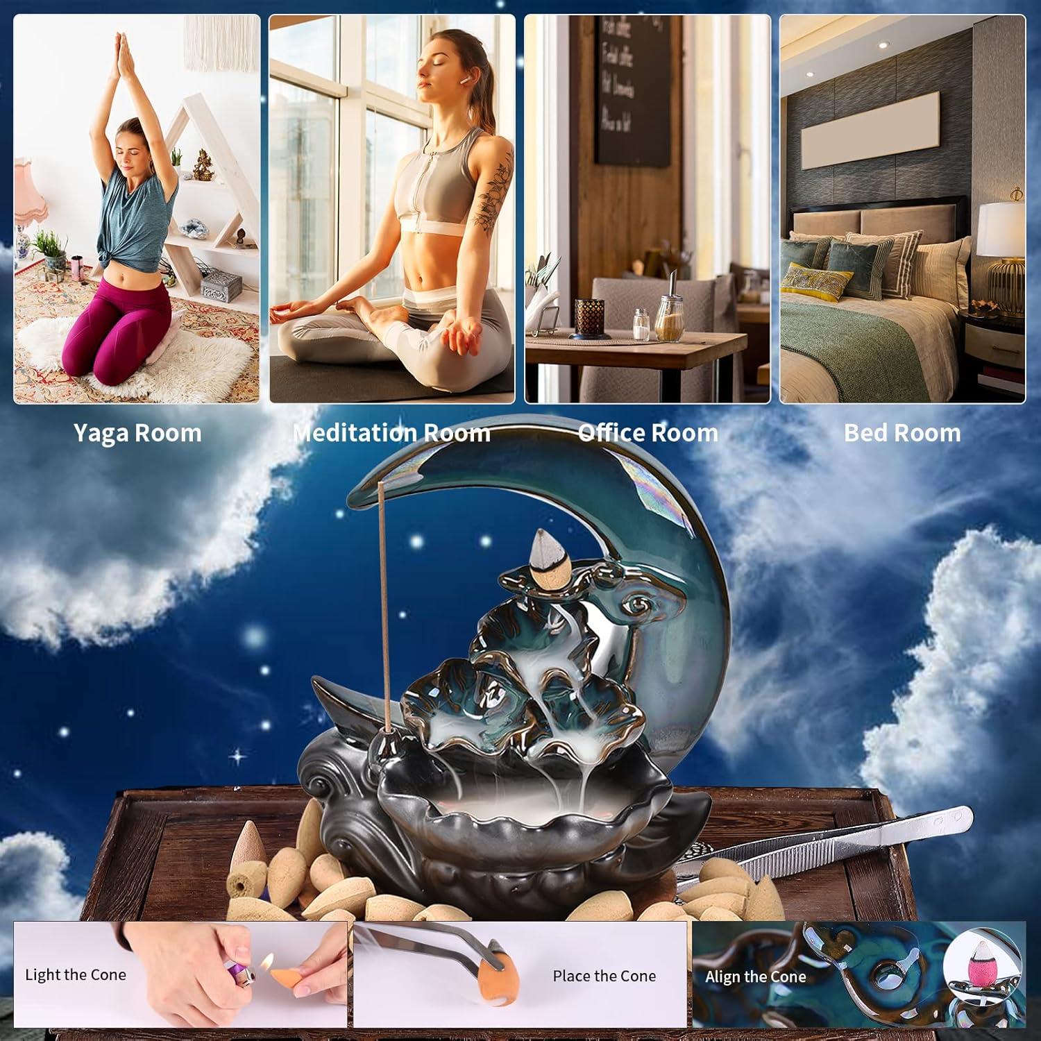 Quemador de Incienso de Retroceso Zvaiuk Luna Azul con 100 Conos