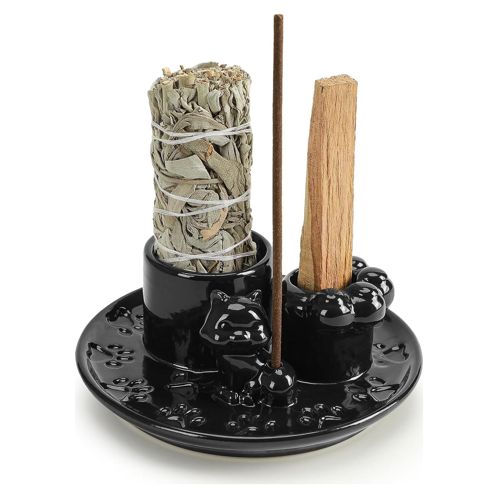 Soporte de Palo Santo 4 en 1 ToolSentryX Cerámica Gato Negro