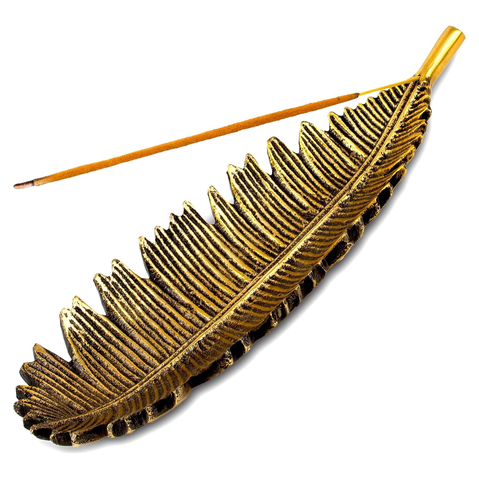 Soporte de Incienso Raajsee Hoja Dorada + Varitas Nag Champa 15g