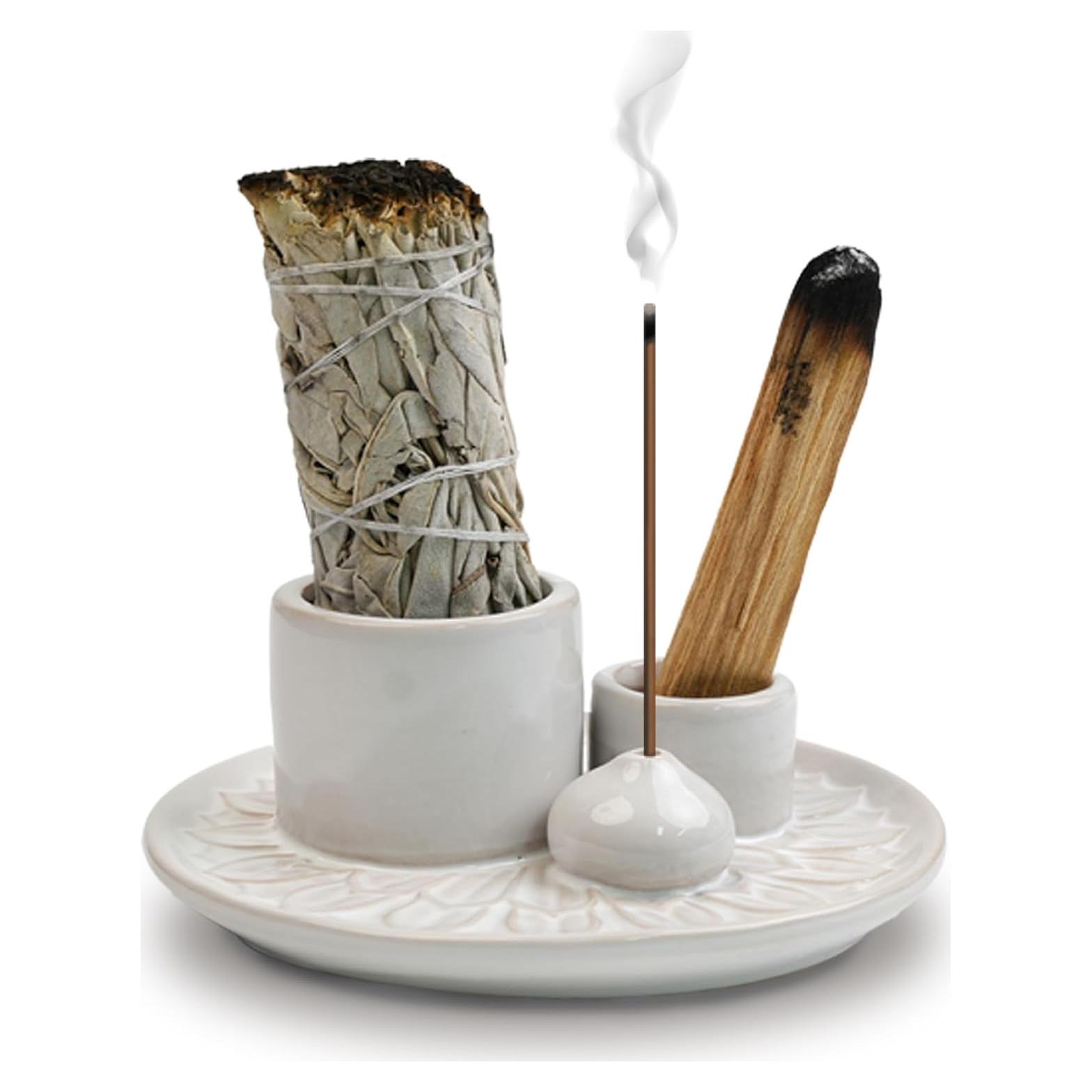 Soporte 4 en 1 para Incienso KJQJLY de Cerámica Blanco