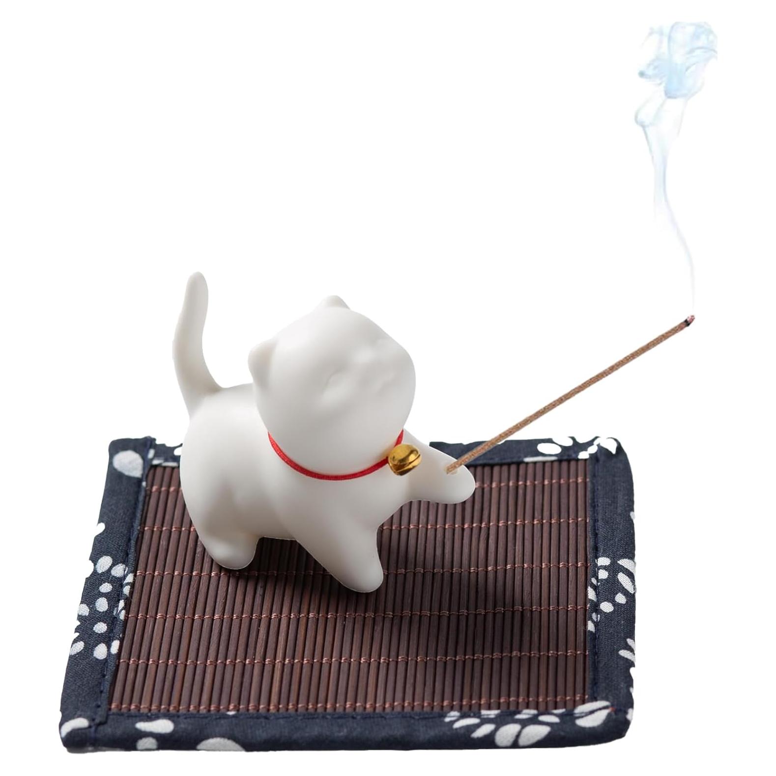 Soporte de Incienso Gato Cerámica JFGLORIX 7.5x3x6 cm