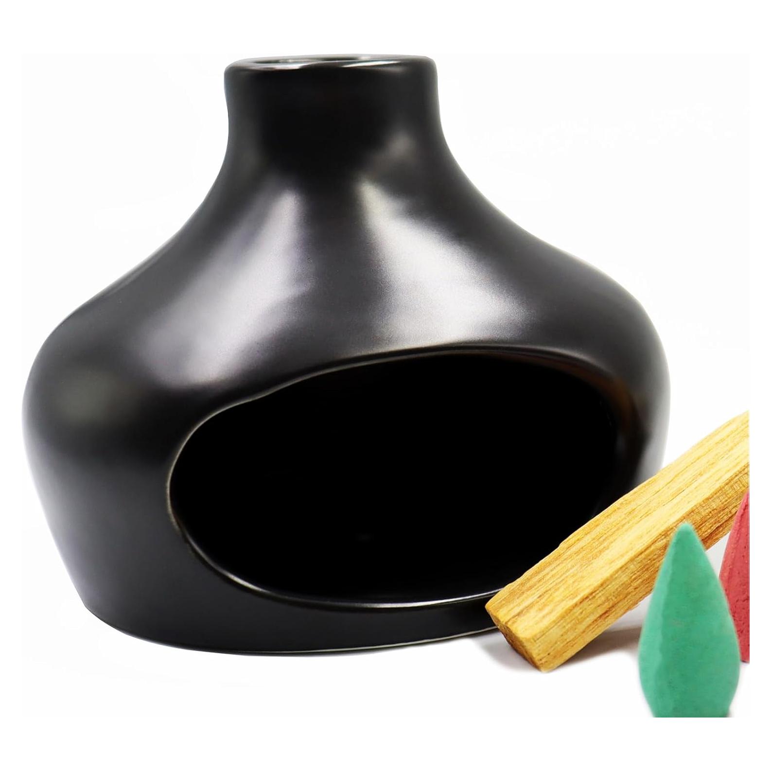 Quemador de Incienso Cerámica HYPOSFEE Negro 11.7cm Hecho a Mano