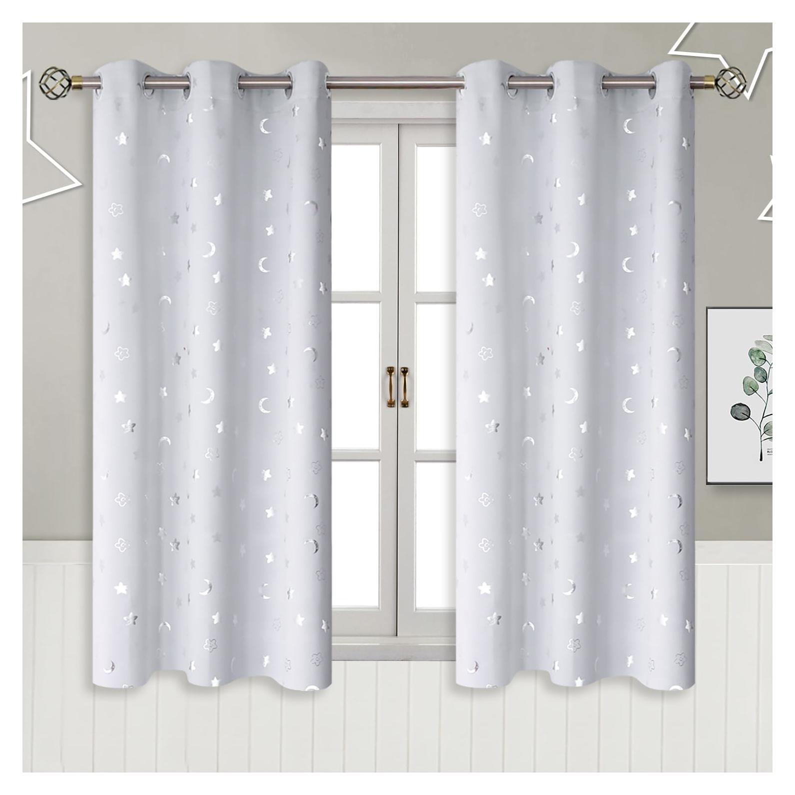 Cortinas Opacas BGment 42x54 Estrellas y Luna Gris Claro