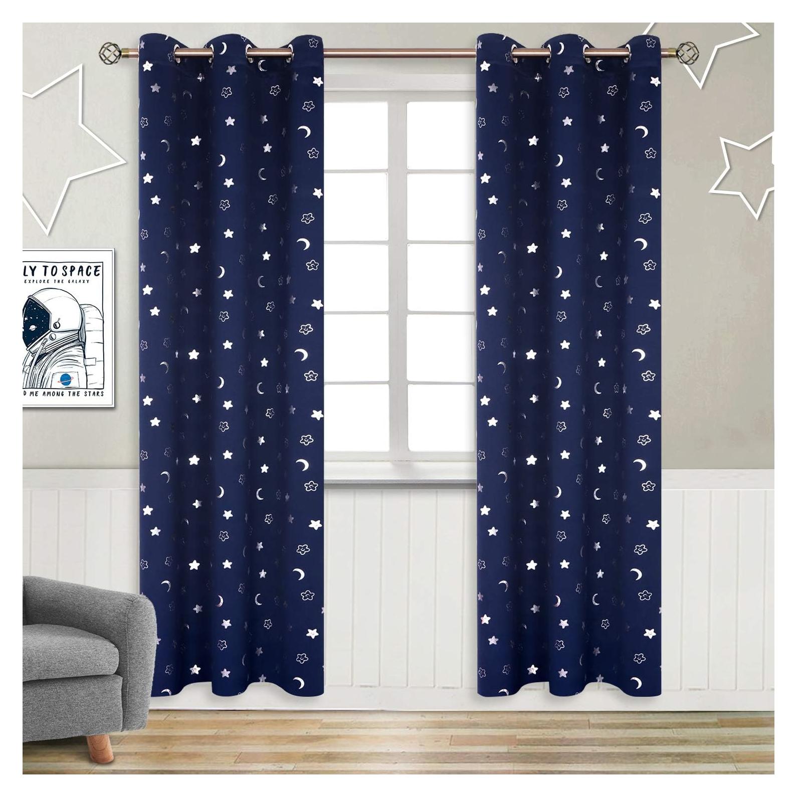 Cortinas Opacas BGment 2 Paneles 42x84 Estrellas Luna