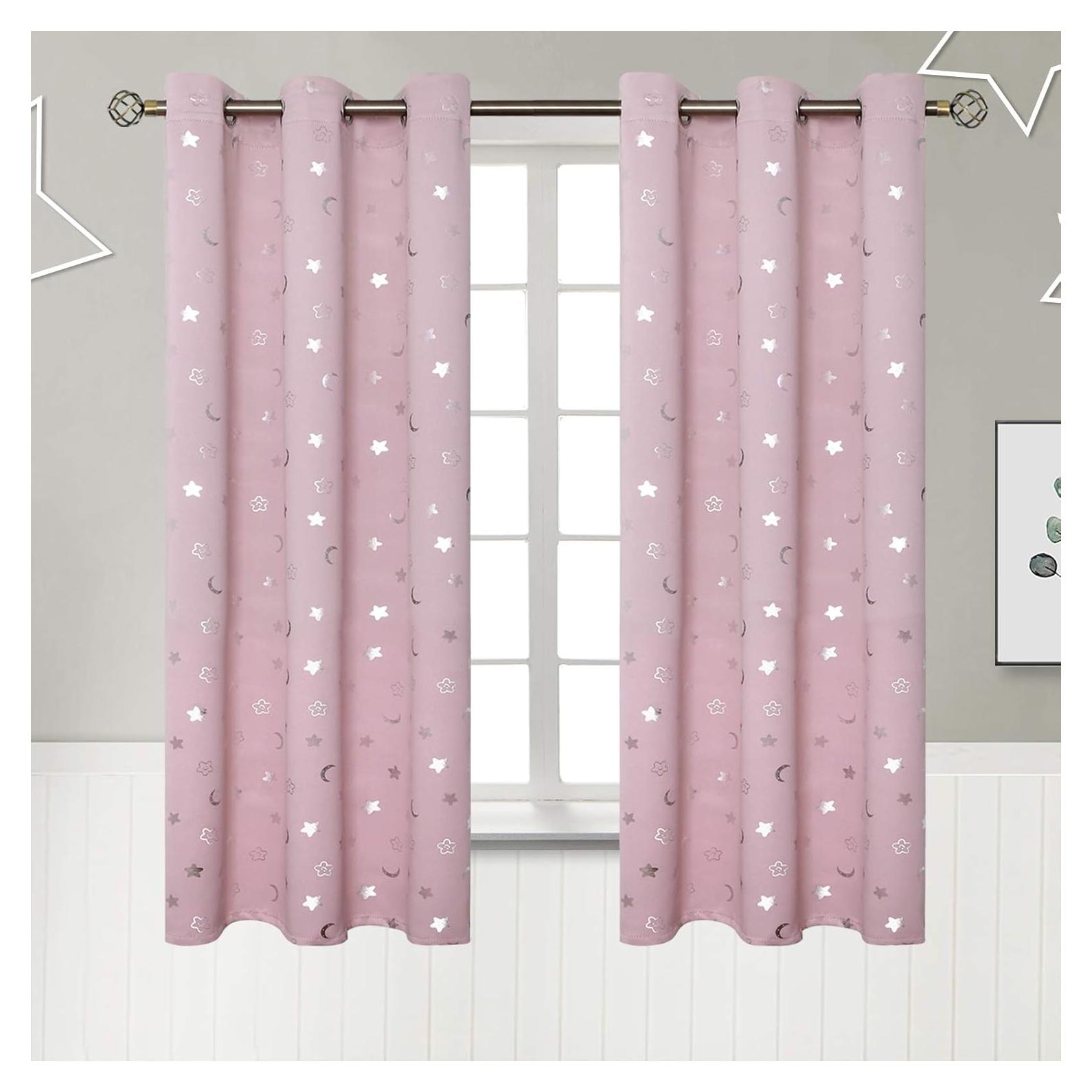 Cortinas Opacas BGment Rosadas 42x63 cm Estrellas y Luna