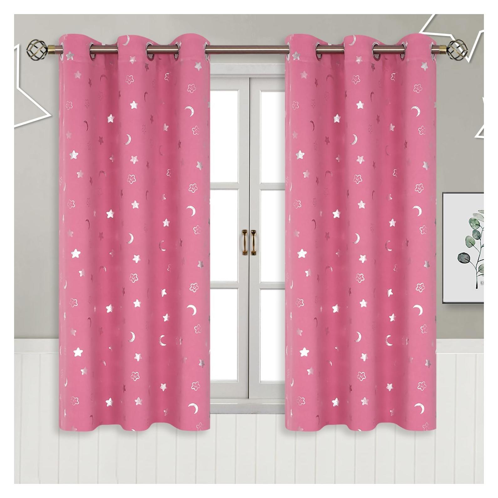 Cortinas Rosadas BGment 42x115 cm para Niñas, 2 Paneles