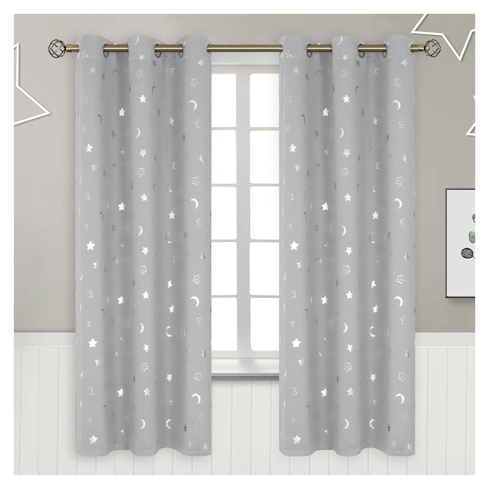 Cortinas Opacas BGment 2 Paneles 106x182 cm Estrellas Luna